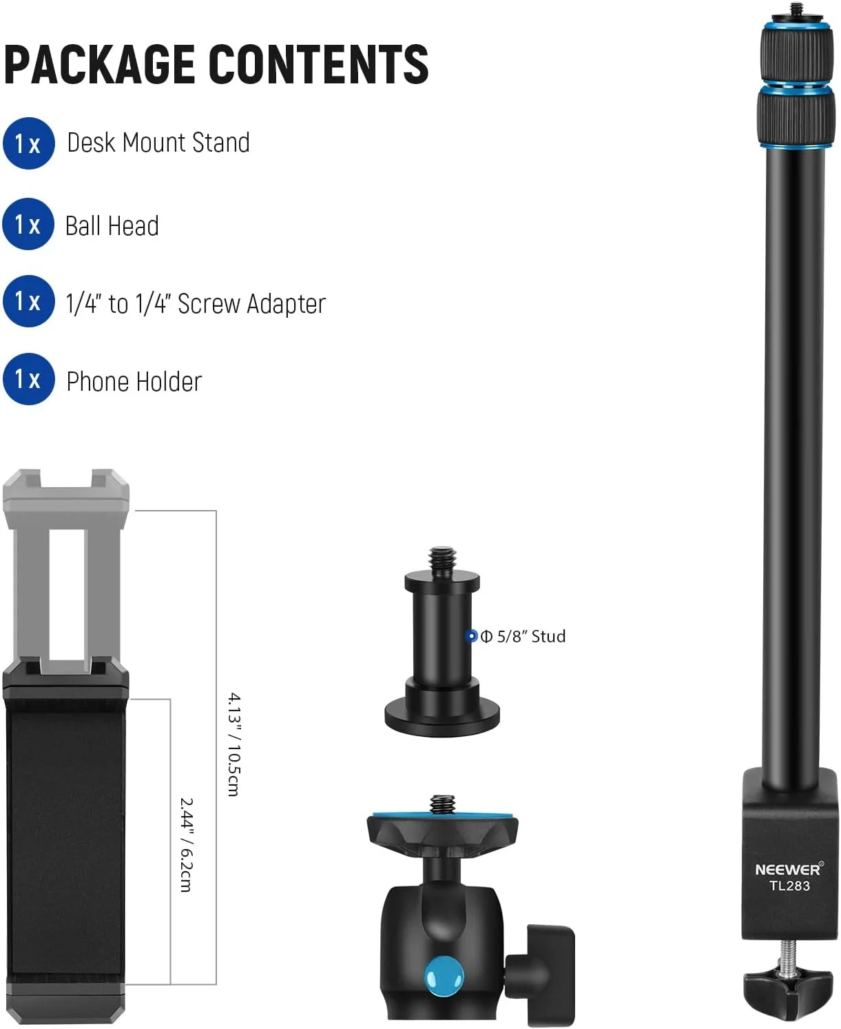 پایه رومیزی دوربین NEEWER با هد توپی، سه پایه نور رومیزی قابل تنظیم 43-101 سانتیمتری با پیچ 1/4 اینچی و گیره C برای دوربین DSLR، رینگ لایت، پخش زنده، ولاگ، حداکثر بار: 3 کیلوگرم، TL283 (آبی) پایه رومیزی دوربین NEEWER با هد توپی، سه پایه نور رومیزی قابل تنظیم 43-101 سانتیمتری با پیچ 1/4 اینچی و گیره C برای دوربین DSLR، رینگ لایت، پخش زنده، ولاگ، حداکثر بار: 3 کیلوگرم، TL283 (آبی)