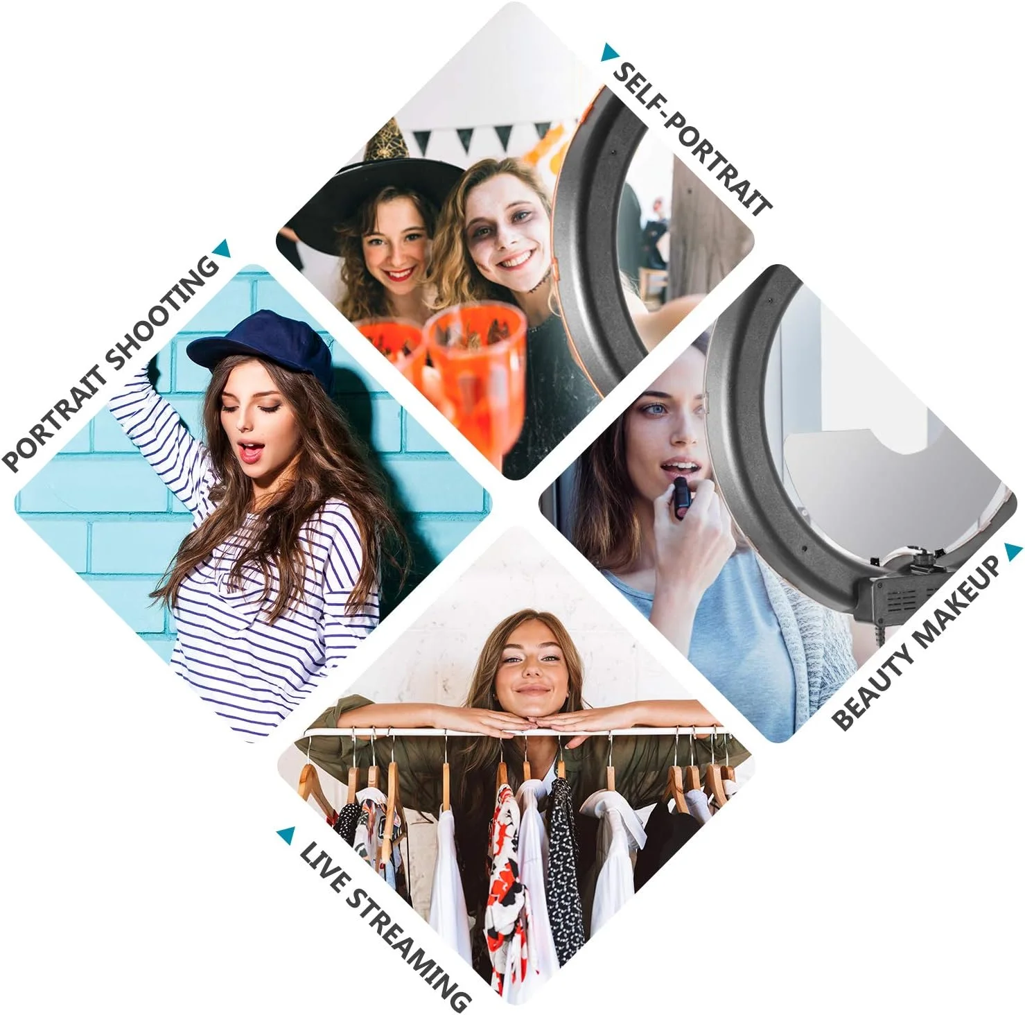 نور حلقه ای LED نیور با قطر بیرونی 18 اینچ، دارای دو هات شو بالا/پایین، آینه، نگهدارنده تلفن هوشمند، پایه نور، لوله نرم، فیلتر رنگی برای آرایش، زیبایی صورت، پرتره و فیلمبرداری (دوشاخه آمریکایی)