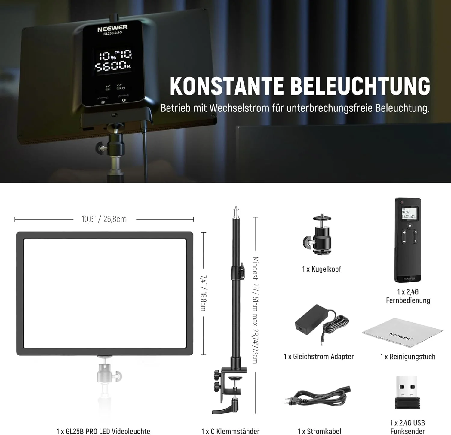 نور کلیدی استریمینگ 25 وات نیور 12.9 اینچی با پایه رومیزی/ریموت 2.4G/فرستنده USB، کنترل برنامه PC/Mac، پنل لبه روشن دیمرپذیر، نور ویدئویی با 2300Lux 2900K-7000K CRI98+ برای وب کم لپ تاپ زوم نور کلیدی استریمینگ 25 وات نیور 12.9 اینچی با پایه رومیزی/ریموت 2.4G/فرستنده USB، کنترل برنامه PC/Mac، پنل لبه روشن دیمرپذیر، نور ویدئویی با 2300Lux 2900K-7000K CRI98+ برای وب کم لپ تاپ زوم