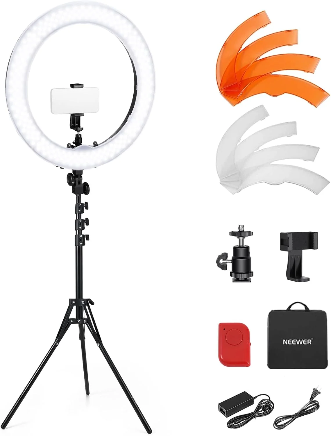 کیت نور حلقه ای LED دیمر پذیر 18 اینچی Neewer SMD با پایه نور 78.7 اینچی، فیلتر و آداپتور کفشک دار برای نورپردازی LED استودیوی عکس، پرتره، فیلمبرداری YouTube TikTok (بدون کیف حمل)