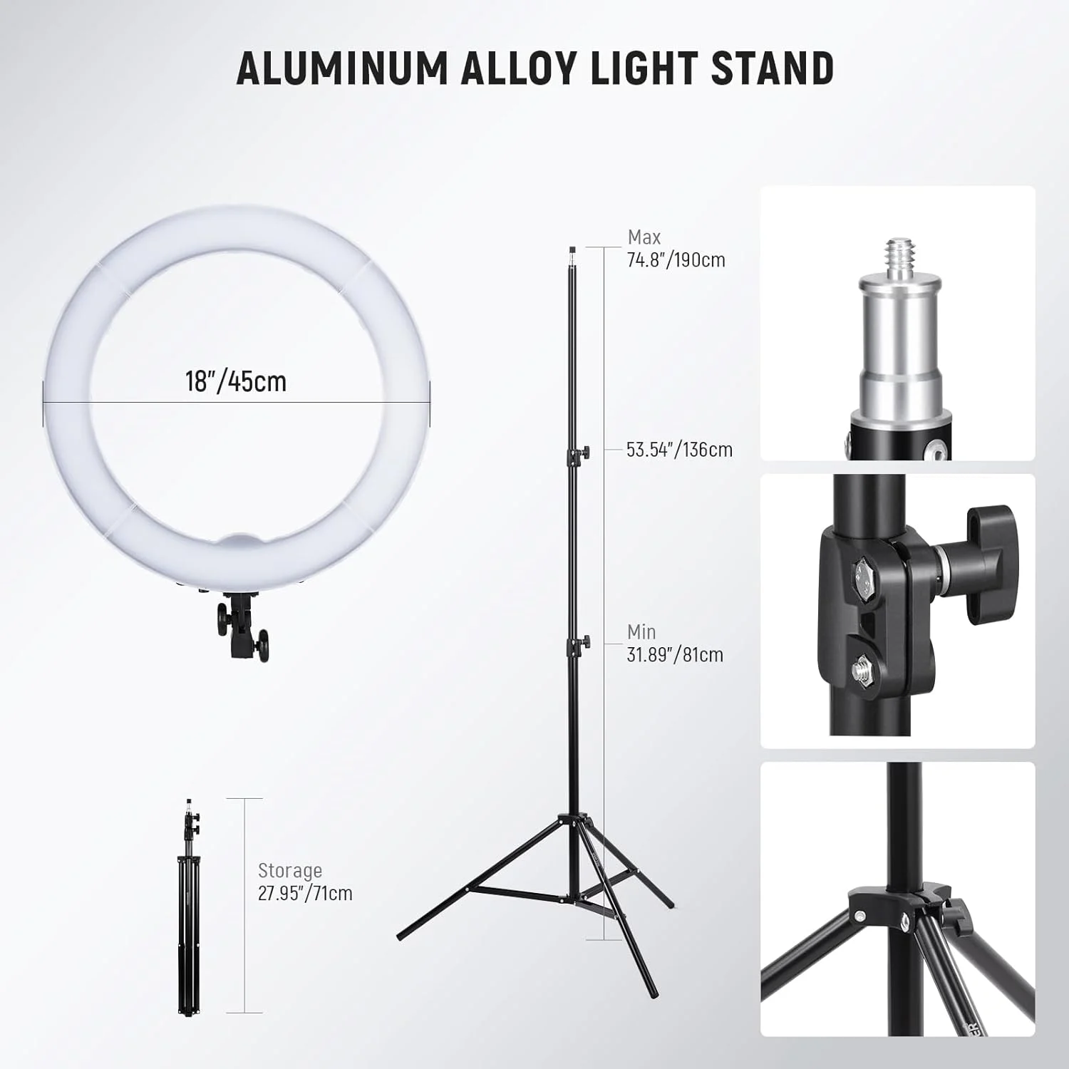کیت نور حلقه ای LED دیمر پذیر NEEWER 18 اینچی SMD با پایه نور 78.7 اینچی، فیلتر و هات شو برای استودیو عکس، نور LED، پرتره، فیلمبرداری یوتیوب و تیک تاک (بدون کیف حمل) کیت نور حلقه ای LED دیمر پذیر NEEWER 18 اینچی SMD با پایه نور 78.7 اینچی، فیلتر و هات شو برای استودیو عکس، نور LED، پرتره، فیلمبرداری یوتیوب و تیک تاک (بدون کیف حمل)
