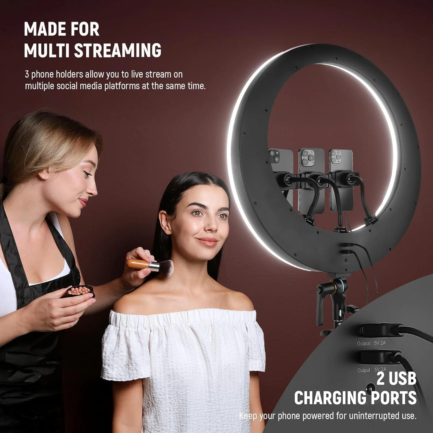 نور حلقه ای 19 اینچی NEEWER RP19H با سه پایه / 3 نگهدارنده تلفن / پارچه تمیز کننده سازگار با آیفون، کنترل لمسی 2.4G، نور حلقه ای LED برای استودیو ویدئویی، پخش زنده، زوم، سلفی، نورپردازی آرایش نور حلقه ای 19 اینچی NEEWER RP19H با سه پایه / 3 نگهدارنده تلفن / پارچه تمیز کننده سازگار با آیفون، کنترل لمسی 2.4G، نور حلقه ای LED برای استودیو ویدئویی، پخش زنده، زوم، سلفی، نورپردازی آرایش