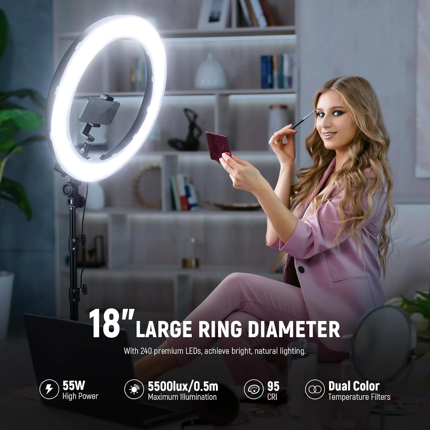 کیت نور حلقه ای LED دیمر پذیر 18 اینچی Neewer SMD با پایه نور 78.7 اینچی، فیلتر و آداپتور کفشک دار برای نورپردازی LED استودیوی عکس، پرتره، فیلمبرداری YouTube TikTok (بدون کیف حمل) کیت نور حلقه ای LED دیمر پذیر 18 اینچی Neewer SMD با پایه نور 78.7 اینچی، فیلتر و آداپتور کفشک دار برای نورپردازی LED استودیوی عکس، پرتره، فیلمبرداری YouTube TikTok (بدون کیف حمل)