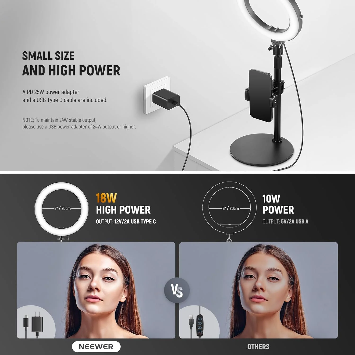حلقه نور رومیزی 8 اینچی NEEWER با پایه، نور سلفی دایره ای با نگهدارنده تلفن برای پخش زنده آیفون، ضبط ویدیو ولاگ، کیت نورپردازی کنفرانس ویدیویی 18 واتی برای تماس زوم کامپیوتر لپ تاپ پادکست، RH8B حلقه نور رومیزی 8 اینچی NEEWER با پایه، نور سلفی دایره ای با نگهدارنده تلفن برای پخش زنده آیفون، ضبط ویدیو ولاگ، کیت نورپردازی کنفرانس ویدیویی 18 واتی برای تماس زوم کامپیوتر لپ تاپ پادکست، RH8B
