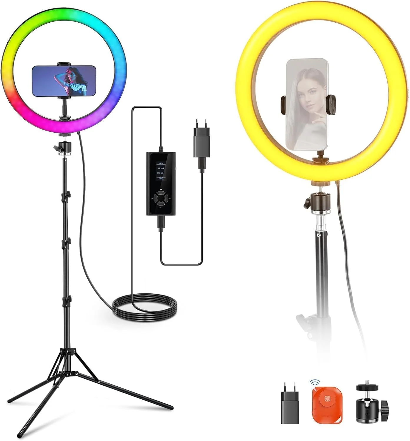 حلقه نور 12 اینچی NEEWER با پایه سازگار با آیفون، حلقه نور ال ای دی RGB 24 واتی با نگهدارنده تلفن برای استودیو عکاسی سلفی، ضبط ویدیو، آرایش، مژه، استریمینگ، 2500-10000K CRI95+