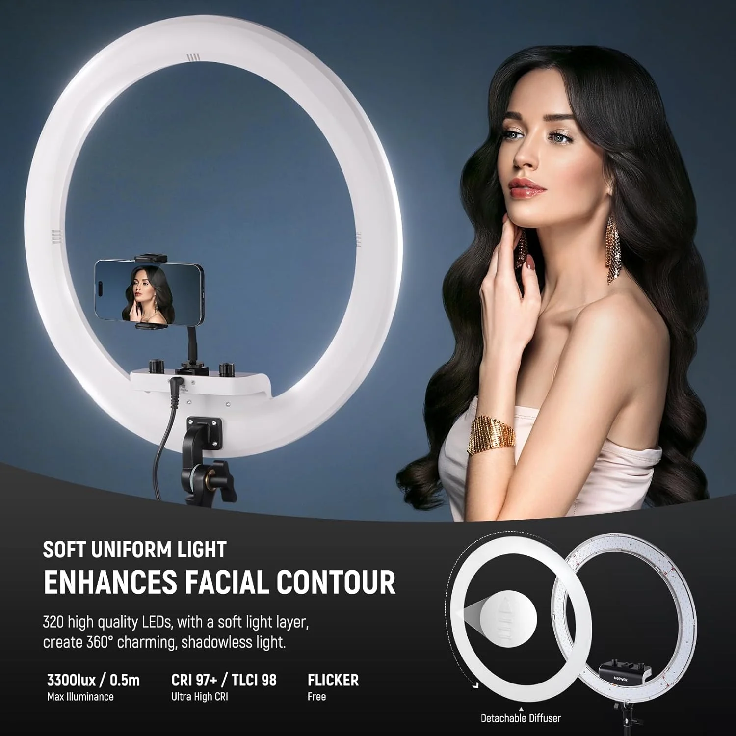 نور حلقه ای حرفه ای NEEWER با پایه و نگهدارنده تلفن، 18 اینچ فوق العاده نازک، 45 وات 2900K-7000K TLCI98، شاتر از راه دور و کنترل برنامه، نورپردازی نرم تر برای آرایش، پخش زنده TikTok، RP18B Pro سفید نور حلقه ای حرفه ای NEEWER با پایه و نگهدارنده تلفن، 18 اینچ فوق العاده نازک، 45 وات 2900K-7000K TLCI98، شاتر از راه دور و کنترل برنامه، نورپردازی نرم تر برای آرایش، پخش زنده TikTok، RP18B Pro سفید