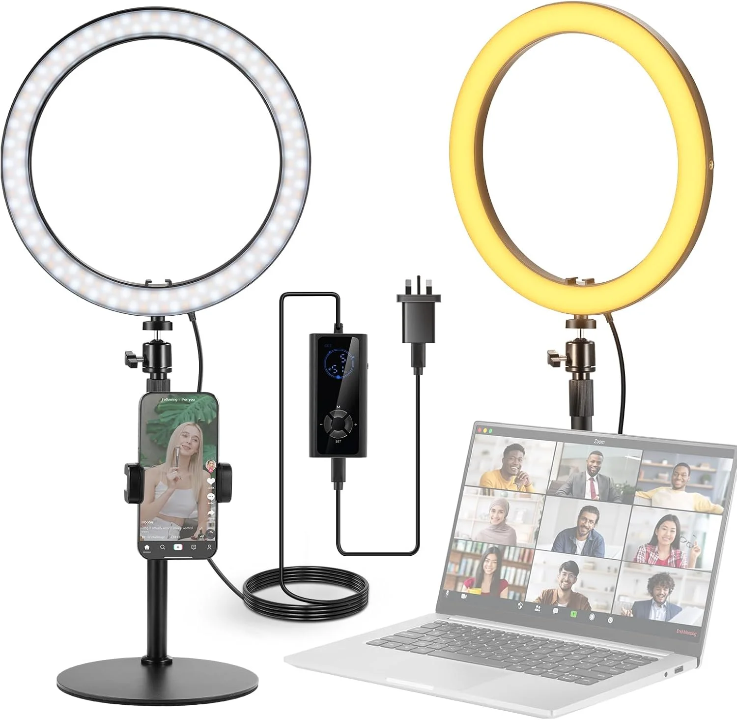 نور حلقه ای رومیزی 12 اینچی 24 واتی پرقدرت NEEWER با پایه/نگهدارنده تلفن، نور LED سلفی برای کنفرانس ویدیویی آیفون، استریمینگ، آرایش، ضبط ولاگ، کامپیوتر لپ تاپ، وب کم، تماس زوم، پادکست، RH12B