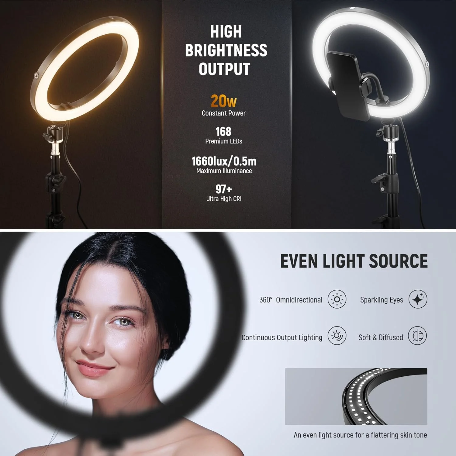 نور حلقه ای LED پرقدرت 10 اینچی 20 واتی NEEWER برای گوشی با پایه سه پایه 71 اینچی، نور حلقه ای دو رنگ، نگهدارنده گوشی سازگار با آیفون برای ضبط ویدیو، سلفی، آرایش، استودیو، پخش زنده، TikTok، RH10B نور حلقه ای LED پرقدرت 10 اینچی 20 واتی NEEWER برای گوشی با پایه سه پایه 71 اینچی، نور حلقه ای دو رنگ، نگهدارنده گوشی سازگار با آیفون برای ضبط ویدیو، سلفی، آرایش، استودیو، پخش زنده، TikTok، RH10B