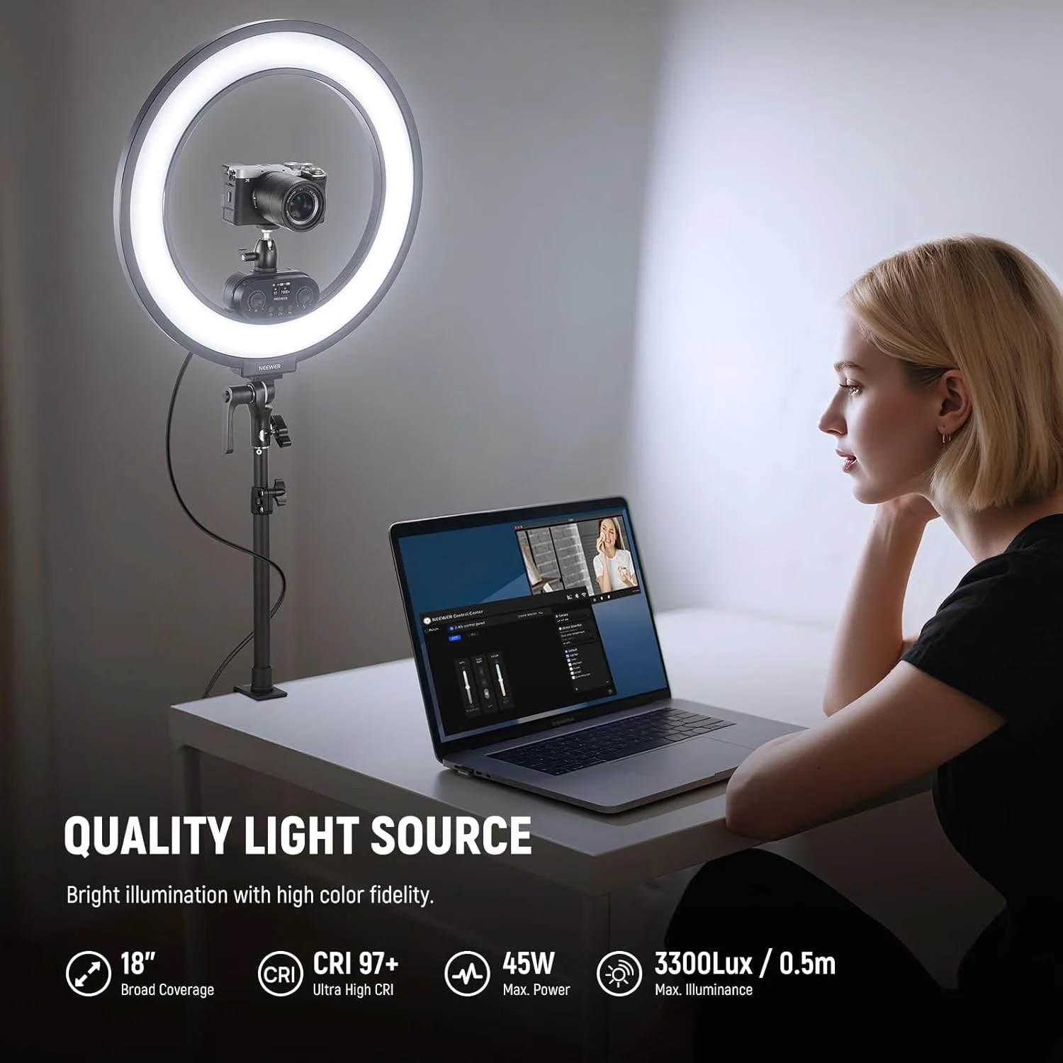 نور حلقه ای رومیزی لبه روشن 18 اینچی NEEWER RL45B برای دوربین گوشی، لپ تاپ، کیت نورپردازی LED، هولدر گوشی، پایه رومیزی، مانت سر توپی، کنفرانس ویدیویی، ضبط وب کم، تماس زوم، استریمینگ، آرایش، سلفی نور حلقه ای رومیزی لبه روشن 18 اینچی NEEWER RL45B برای دوربین گوشی، لپ تاپ، کیت نورپردازی LED، هولدر گوشی، پایه رومیزی، مانت سر توپی، کنفرانس ویدیویی، ضبط وب کم، تماس زوم، استریمینگ، آرایش، سلفی