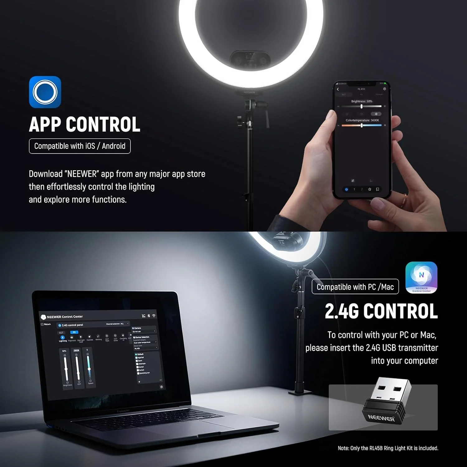نور حلقه ای رومیزی لبه روشن 18 اینچی NEEWER RL45B برای دوربین گوشی، لپ تاپ، کیت نورپردازی LED، هولدر گوشی، پایه رومیزی، مانت سر توپی، کنفرانس ویدیویی، ضبط وب کم، تماس زوم، استریمینگ، آرایش، سلفی نور حلقه ای رومیزی لبه روشن 18 اینچی NEEWER RL45B برای دوربین گوشی، لپ تاپ، کیت نورپردازی LED، هولدر گوشی، پایه رومیزی، مانت سر توپی، کنفرانس ویدیویی، ضبط وب کم، تماس زوم، استریمینگ، آرایش، سلفی