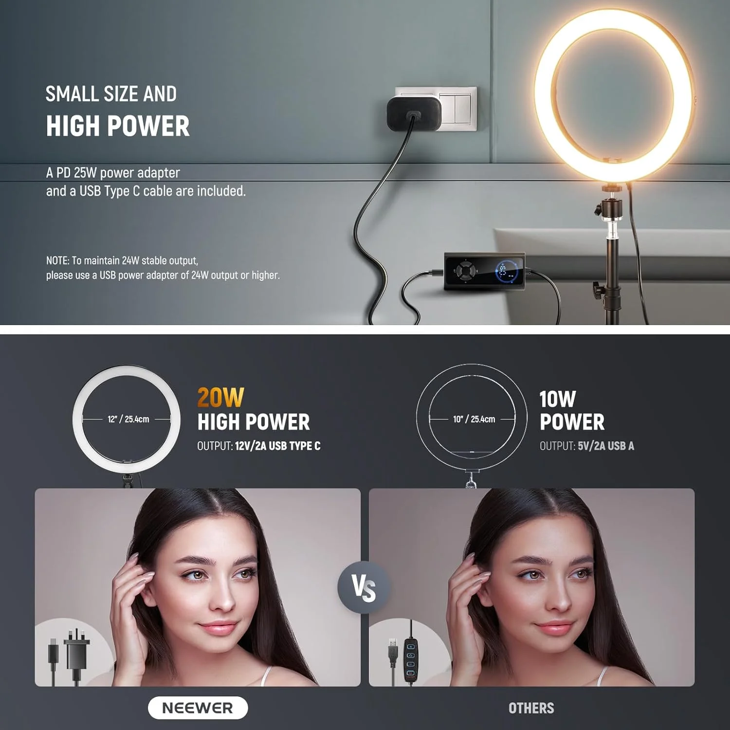 نور حلقه ای LED پرقدرت 10 اینچی 20 واتی NEEWER برای گوشی با پایه سه پایه 71 اینچی، نور حلقه ای دو رنگ، نگهدارنده گوشی سازگار با آیفون برای ضبط ویدیو، سلفی، آرایش، استودیو، پخش زنده، TikTok، RH10B نور حلقه ای LED پرقدرت 10 اینچی 20 واتی NEEWER برای گوشی با پایه سه پایه 71 اینچی، نور حلقه ای دو رنگ، نگهدارنده گوشی سازگار با آیفون برای ضبط ویدیو، سلفی، آرایش، استودیو، پخش زنده، TikTok، RH10B