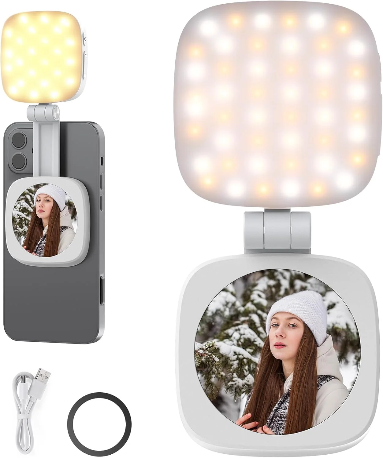 نور سلفی مغناطیسی NEEWER BASICS سازگار با MagSafe iPhone، نور حلقه ای CRI95 700lx/0.3 m LED تاشو تلفن با پایه/آینه برای بزرگنمایی آرایش عکسبرداری کنفرانس ویدیویی، سفید NL48B