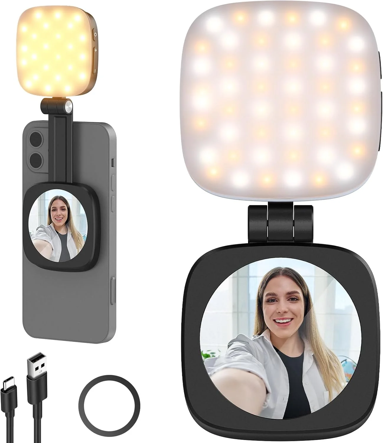 نور سلفی مغناطیسی NEEWER سازگار با MagSafe iPhone، CRI95 700lx/0.3m نور حلقه ای LED تاشو برای پر کردن نور گوشی با پایه/آینه برای بزرگنمایی، آرایش، عکاسی، ضبط، کنفرانس ویدیویی، مشکی NL48B