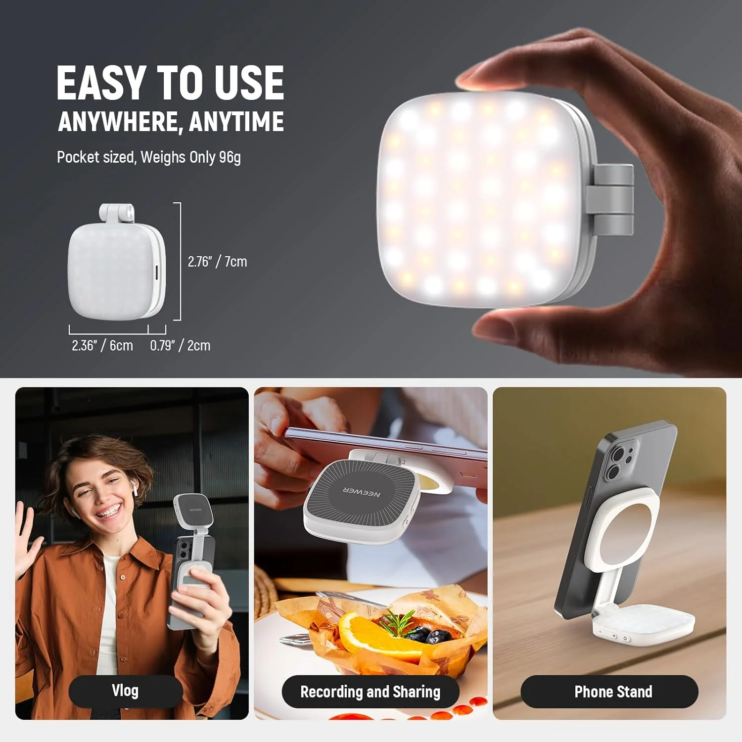 نور سلفی مغناطیسی NEEWER BASICS سازگار با MagSafe iPhone، نور حلقه ای CRI95 700lx/0.3 m LED تاشو تلفن با پایه/آینه برای بزرگنمایی آرایش عکسبرداری کنفرانس ویدیویی، سفید NL48B نور سلفی مغناطیسی NEEWER BASICS سازگار با MagSafe iPhone، نور حلقه ای CRI95 700lx/0.3 m LED تاشو تلفن با پایه/آینه برای بزرگنمایی آرایش عکسبرداری کنفرانس ویدیویی، سفید NL48B