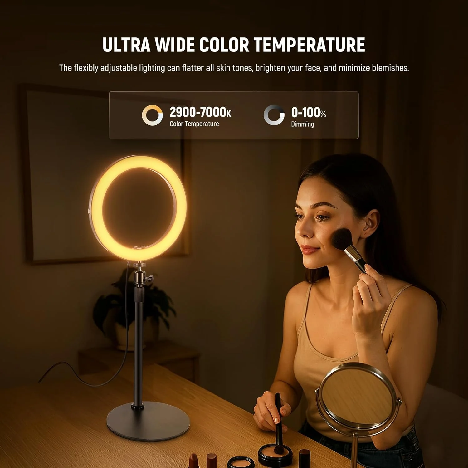 نور حلقه ای LED نیور 10 اینچی 20 واتی با پایه رومیزی و نگهدارنده گوشی برای آیفون و لپ تاپ، دو رنگ 2900K-7000K، ورودی USB C PD، CRI97+ 1660LX/0.5m، نور سلفی، آرایش، ضبط تیک تاک، کنفرانس ویدیویی، RH10B نور حلقه ای LED نیور 10 اینچی 20 واتی با پایه رومیزی و نگهدارنده گوشی برای آیفون و لپ تاپ، دو رنگ 2900K-7000K، ورودی USB C PD، CRI97+ 1660LX/0.5m، نور سلفی، آرایش، ضبط تیک تاک، کنفرانس ویدیویی، RH10B