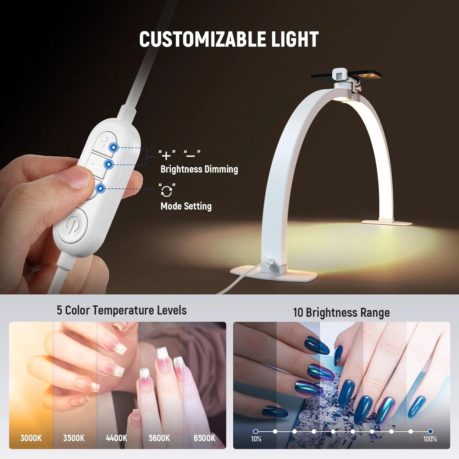 چراغ نیمه ماه ناخن NEEWER BASICS 29 اینچی برای میز، لامپ کمانی تاشو 36 واتی برای میز ناخن، چراغ LED نیم حلقه مانیکور با نگهدارنده تلفن برای آرایش، تاتو، ضبط ویدیویی بالای سر، HM02-D چراغ نیمه ماه ناخن NEEWER BASICS 29 اینچی برای میز، لامپ کمانی تاشو 36 واتی برای میز ناخن، چراغ LED نیم حلقه مانیکور با نگهدارنده تلفن برای آرایش، تاتو، ضبط ویدیویی بالای سر، HM02-D