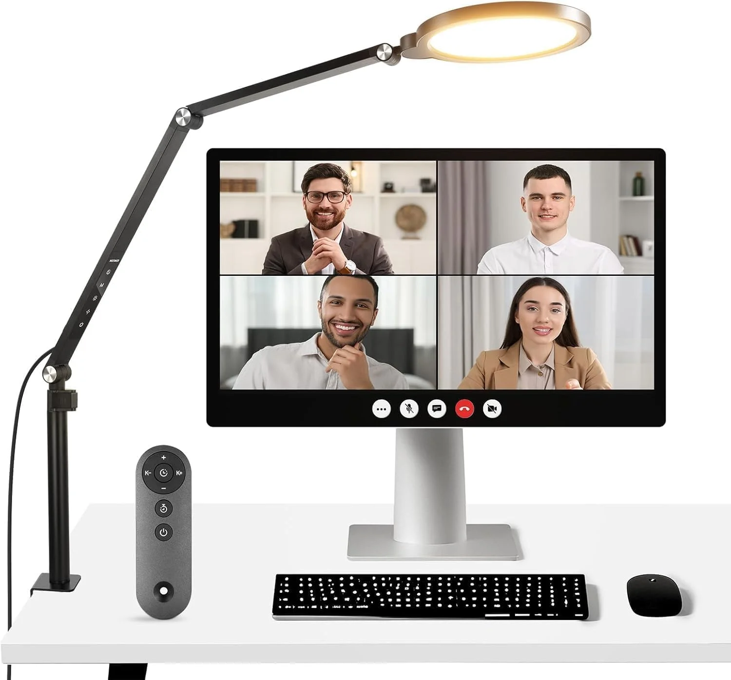 نور حلقه ای رومیزی 18 وات 7 اینچی NEEWER Basic برای نورپردازی کنفرانس ویدیویی استریمینگ، نور دایره ای LED تمام صفحه با قابلیت تنظیم نور 3000-6500K با بازوی مفصلی و گیره C برای تماس زوم تلفن/کامپیوتر، R18
