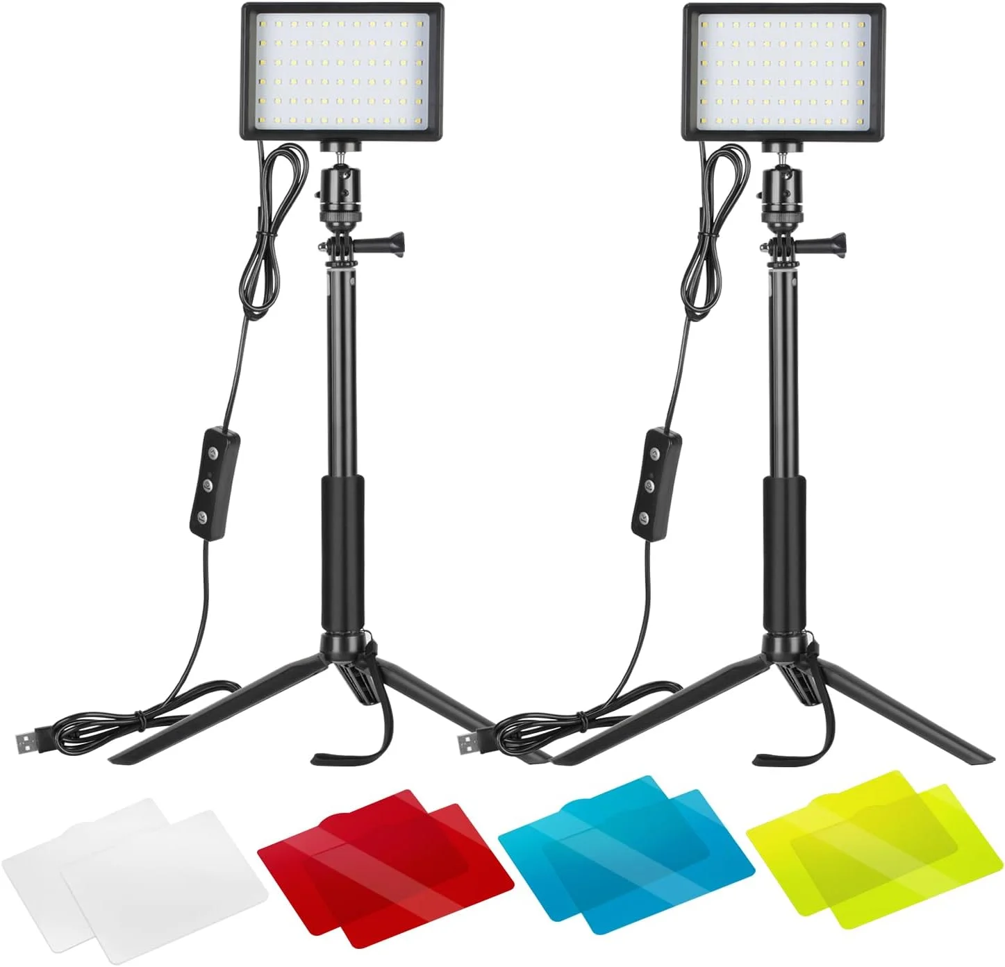 نور ویدئویی LED با قابلیت تنظیم نور Neewer با پایه سه پایه قابل تنظیم/فیلترهای رنگی برای عکاسی رومیزی/زاویه پایین، نورپردازی LED رنگارنگ، عکاسی پرتره محصول و فیلم یوتیوب (2 عدد)