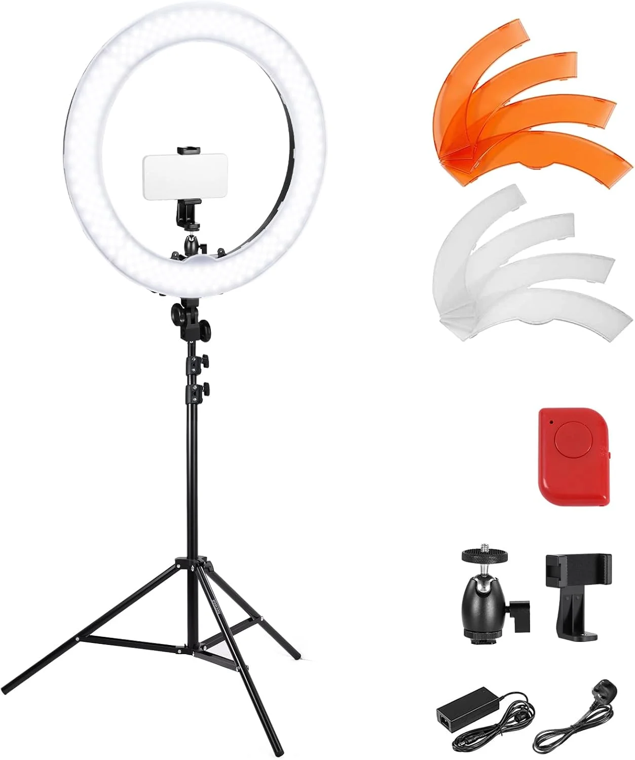 کیت نور حلقه ای Neewer با پایه: نور حلقه ای LED دیمرشدنی 18 اینچی 52 وات 5500K با فیلتر، نگهدارنده تلفن، ریموت بلوتوث برای TikTok YouTube Video، نور سلفی، آرایش و غیره (بدون کیف حمل)