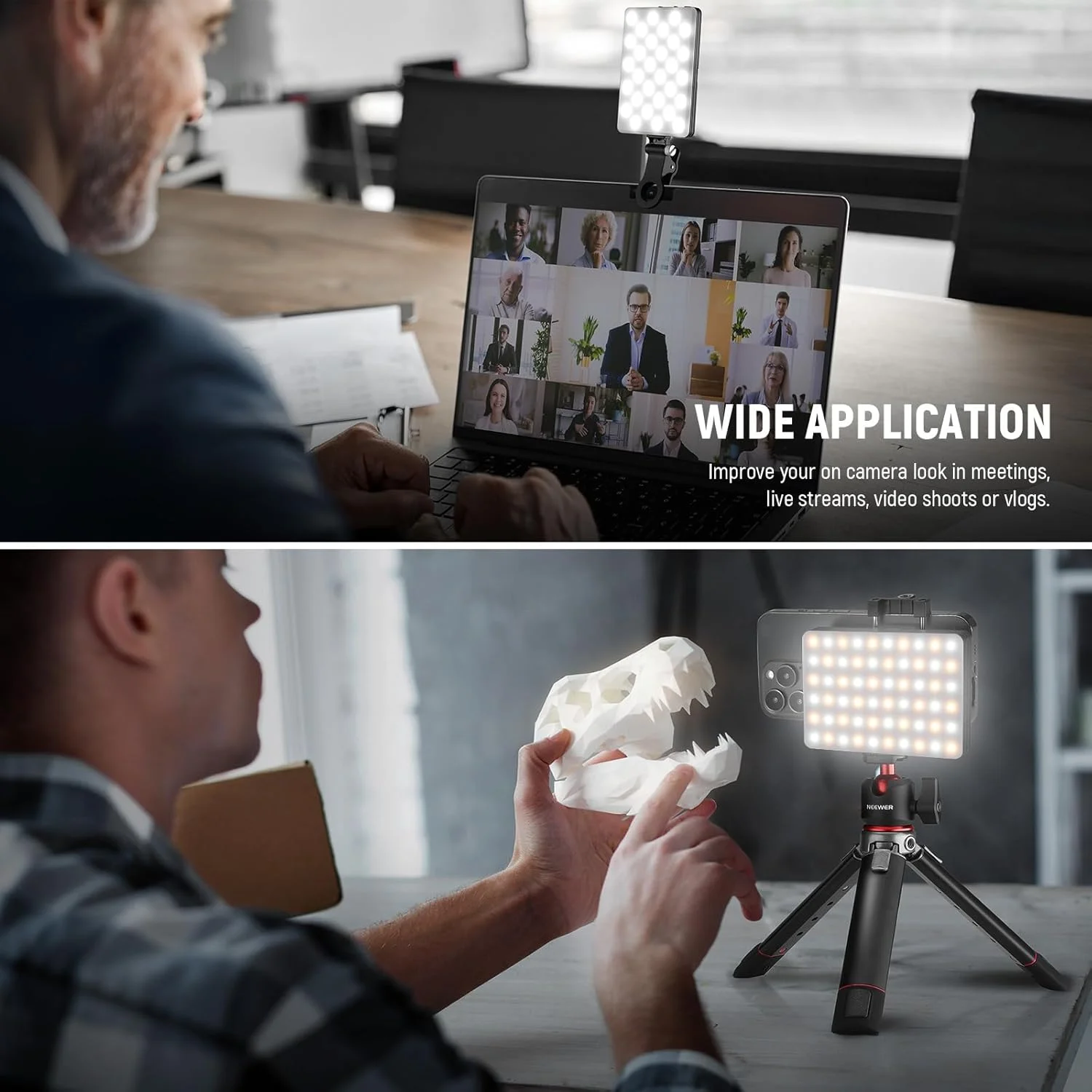 نور سلفی پایه NEEWER با گیره تلفن جلو و عقب، 60 LED 2000mAh قابل شارژ CRI 95+، 3 حالت نور، گیره قابل حمل برای تلفن/تبلت/لپ تاپ، نور پرکننده ویدیو تماس زوم TikTok - NL-60AI نور سلفی پایه NEEWER با گیره تلفن جلو و عقب، 60 LED 2000mAh قابل شارژ CRI 95+، 3 حالت نور، گیره قابل حمل برای تلفن/تبلت/لپ تاپ، نور پرکننده ویدیو تماس زوم TikTok - NL-60AI