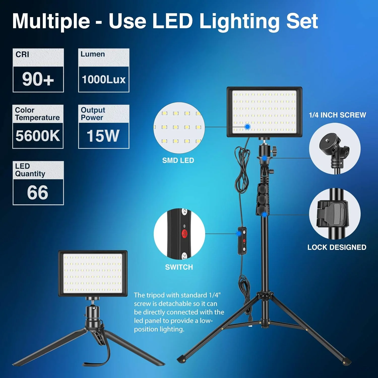 نور ویدئویی LED با قابلیت تنظیم نور Neewer با پایه سه پایه قابل تنظیم/فیلترهای رنگی برای عکاسی رومیزی/زاویه پایین، نورپردازی LED رنگارنگ، عکاسی پرتره محصول و فیلم یوتیوب (2 عدد)