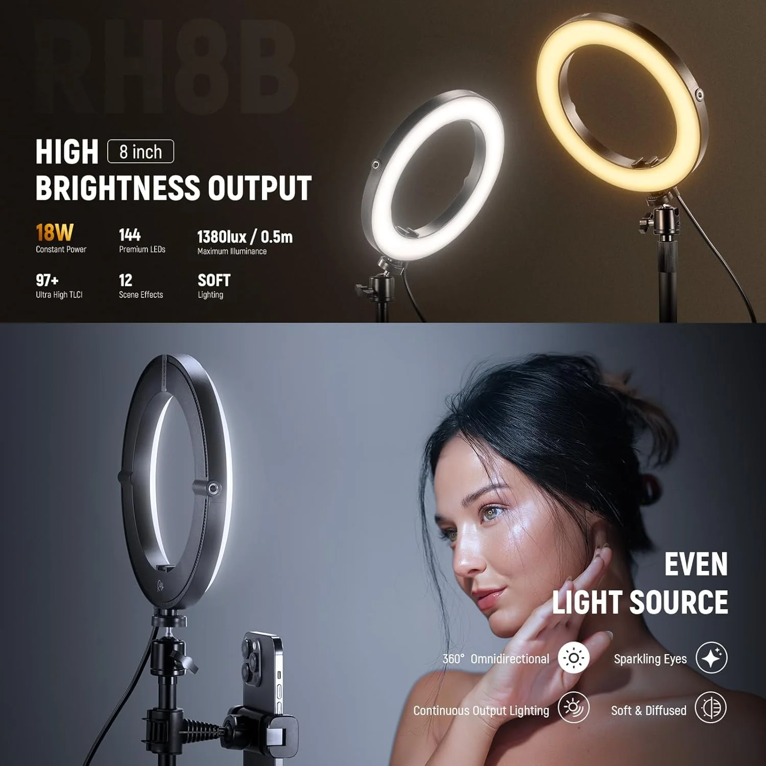 نور حلقه ای رومیزی 8 اینچی 18 واتی پرقدرت NEEWER با پایه و نگهدارنده تلفن، نور حلقه ای سلفی دایره ای برای استریمینگ، ولاگینگ، ضبط آیفون، کیت نورپردازی کنفرانس ویدیویی برای تماس زوم لپ تاپ، RH8B نور حلقه ای رومیزی 8 اینچی 18 واتی پرقدرت NEEWER با پایه و نگهدارنده تلفن، نور حلقه ای سلفی دایره ای برای استریمینگ، ولاگینگ، ضبط آیفون، کیت نورپردازی کنفرانس ویدیویی برای تماس زوم لپ تاپ، RH8B