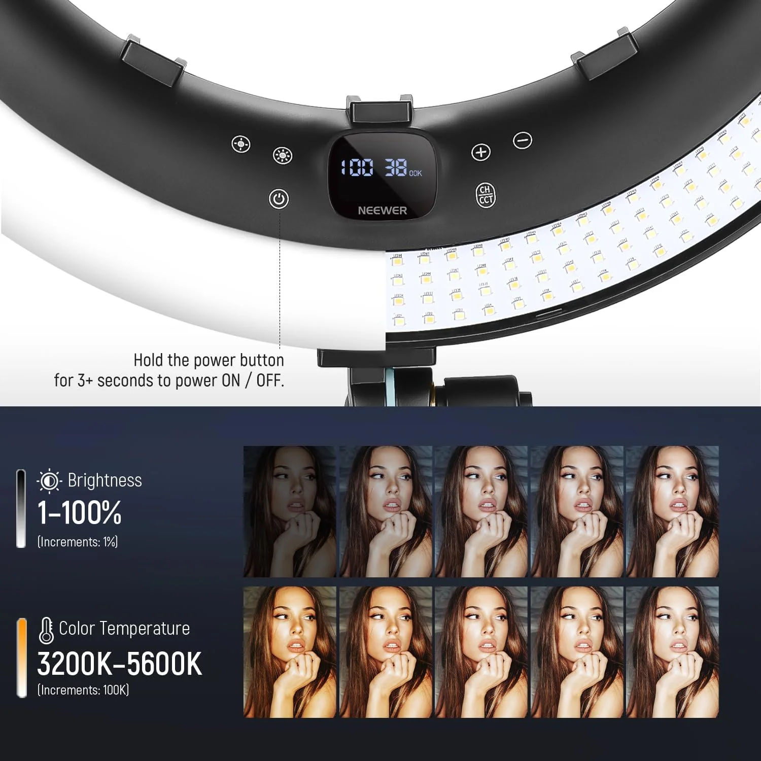 رینگ لایت 19 اینچی NEEWER مدل RP19H به همراه پایه و 3 نگهدارنده تلفن، کنترل 2.4G ارتقا یافته با دیمینگ نرم در 1٪، LCD و کنترل لمسی، 42 وات CRI 97+ 2540lux، برای نورپردازی تماس های استریمینگ، دفتر کار خانگی و زوم رینگ لایت 19 اینچی NEEWER مدل RP19H به همراه پایه و 3 نگهدارنده تلفن، کنترل 2.4G ارتقا یافته با دیمینگ نرم در 1٪، LCD و کنترل لمسی، 42 وات CRI 97+ 2540lux، برای نورپردازی تماس های استریمینگ، دفتر کار خانگی و زوم