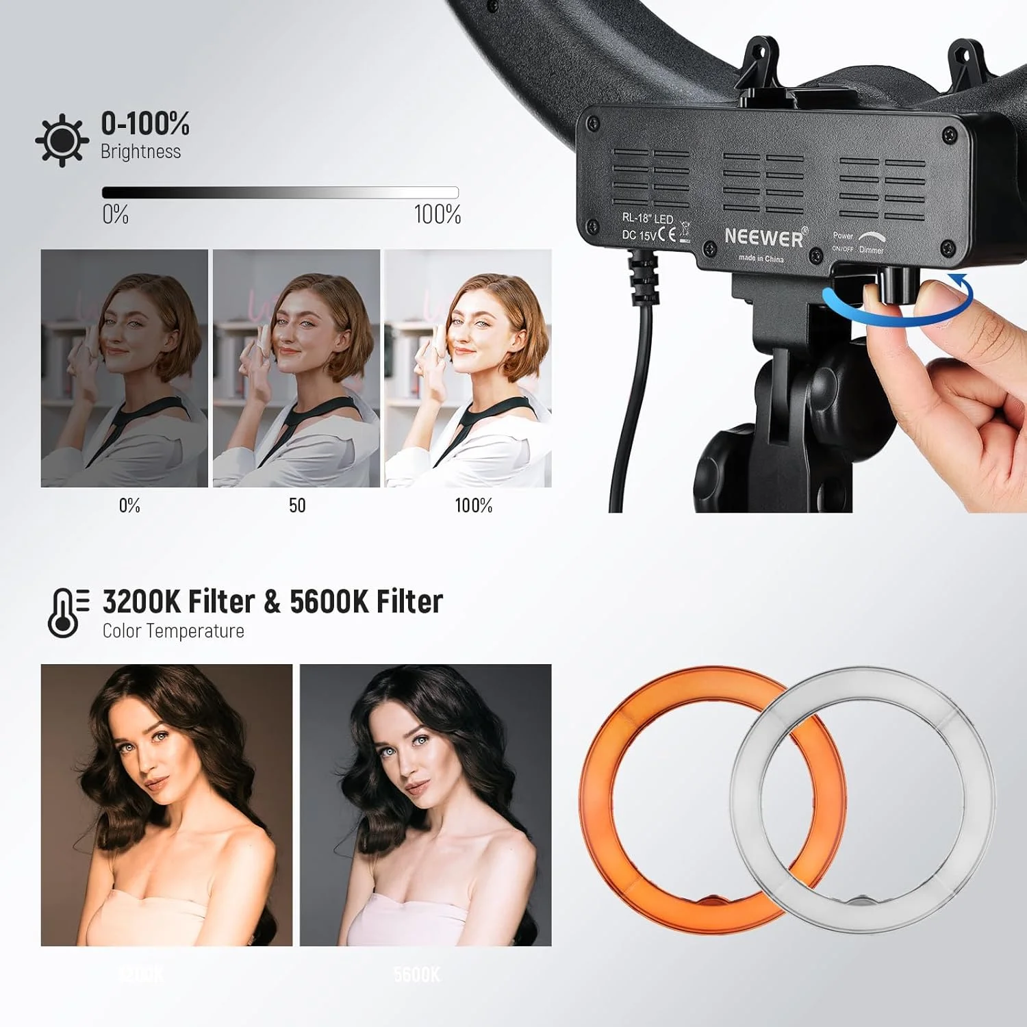 کیت نور حلقه ای Neewer با پایه: نور حلقه ای LED دیمرشدنی 18 اینچی 52 وات 5500K با فیلتر، نگهدارنده تلفن، ریموت بلوتوث برای TikTok YouTube Video، نور سلفی، آرایش و غیره (بدون کیف حمل) کیت نور حلقه ای Neewer با پایه: نور حلقه ای LED دیمرشدنی 18 اینچی 52 وات 5500K با فیلتر، نگهدارنده تلفن، ریموت بلوتوث برای TikTok YouTube Video، نور سلفی، آرایش و غیره (بدون کیف حمل)