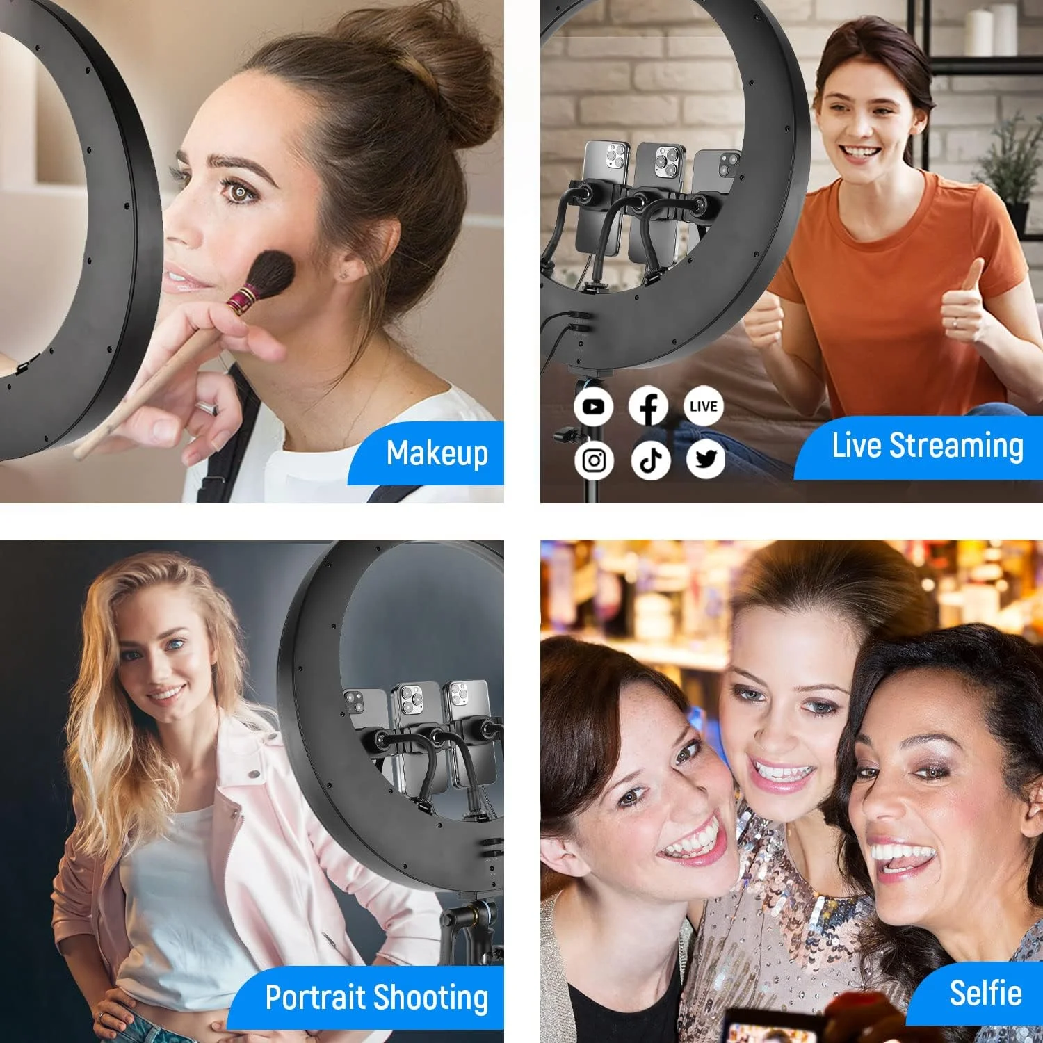 رینگ لایت 19 اینچی NEEWER مدل RP19H به همراه پایه و 3 نگهدارنده تلفن، کنترل 2.4G ارتقا یافته با دیمینگ نرم در 1٪، LCD و کنترل لمسی، 42 وات CRI 97+ 2540lux، برای نورپردازی تماس های استریمینگ، دفتر کار خانگی و زوم رینگ لایت 19 اینچی NEEWER مدل RP19H به همراه پایه و 3 نگهدارنده تلفن، کنترل 2.4G ارتقا یافته با دیمینگ نرم در 1٪، LCD و کنترل لمسی، 42 وات CRI 97+ 2540lux، برای نورپردازی تماس های استریمینگ، دفتر کار خانگی و زوم