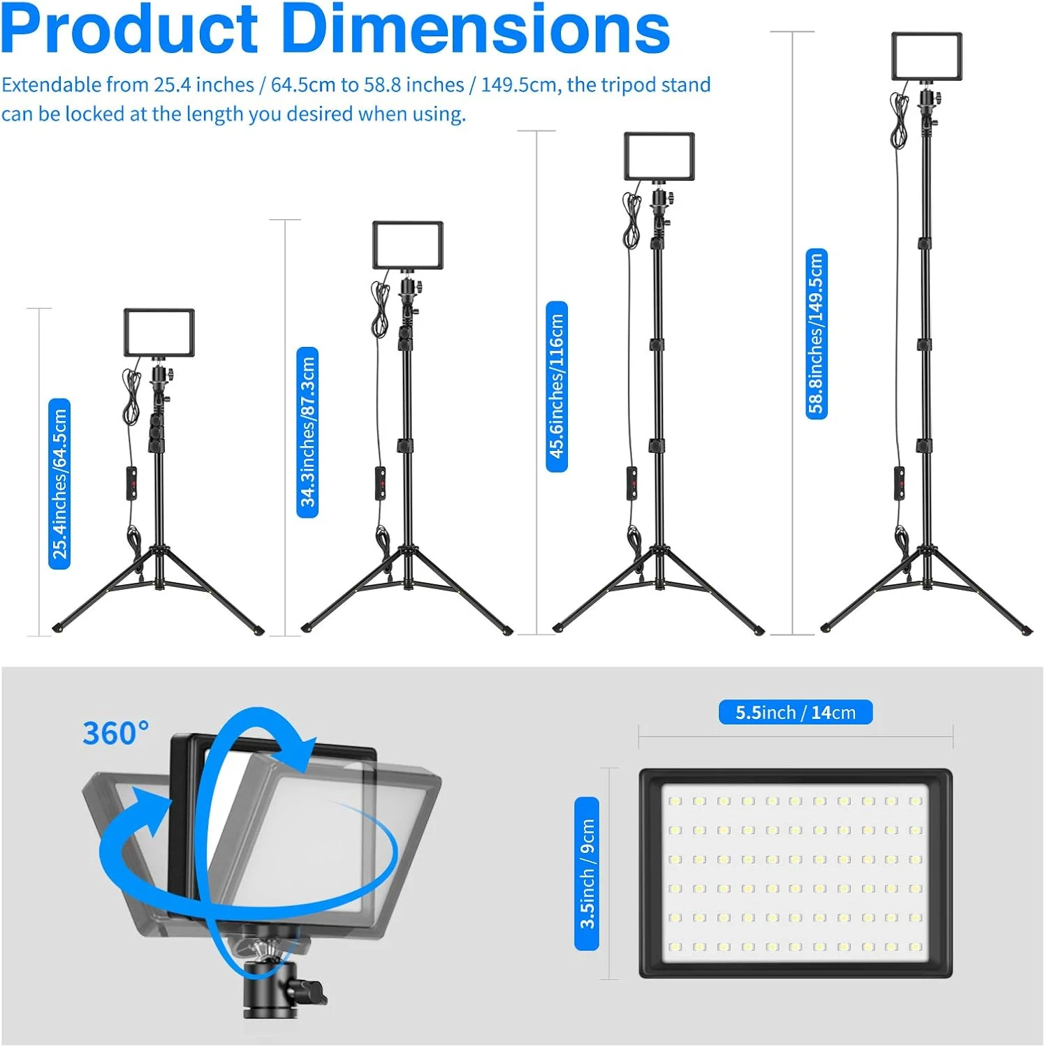 نور ویدئویی LED با قابلیت تنظیم نور Neewer با پایه سه پایه قابل تنظیم/فیلترهای رنگی برای عکاسی رومیزی/زاویه پایین، نورپردازی LED رنگارنگ، عکاسی پرتره محصول و فیلم یوتیوب (2 عدد)