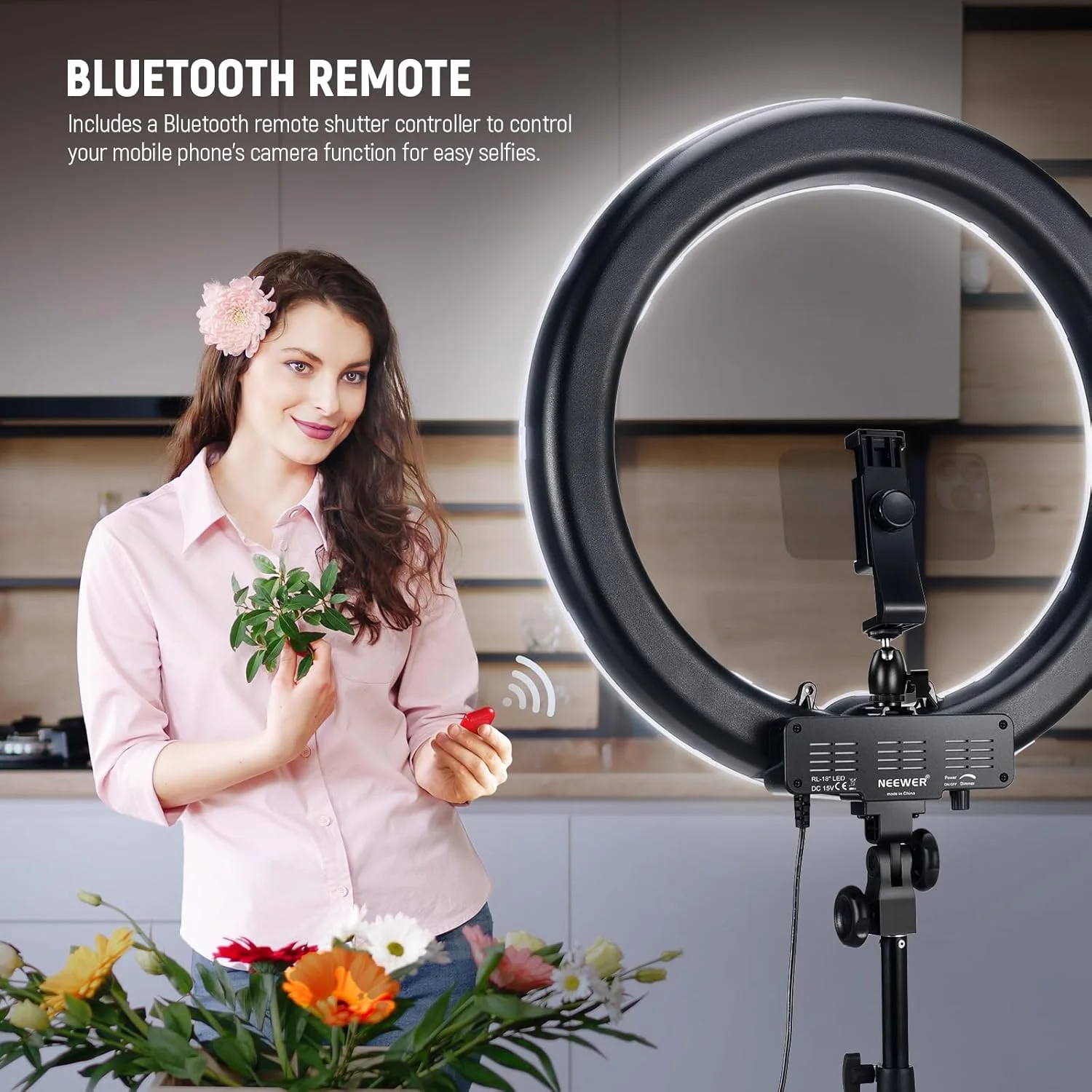 کیت نور حلقه ای Neewer با پایه: نور حلقه ای LED دیمرشدنی 18 اینچی 52 وات 5500K با فیلتر، نگهدارنده تلفن، ریموت بلوتوث برای TikTok YouTube Video، نور سلفی، آرایش و غیره (بدون کیف حمل) کیت نور حلقه ای Neewer با پایه: نور حلقه ای LED دیمرشدنی 18 اینچی 52 وات 5500K با فیلتر، نگهدارنده تلفن، ریموت بلوتوث برای TikTok YouTube Video، نور سلفی، آرایش و غیره (بدون کیف حمل)