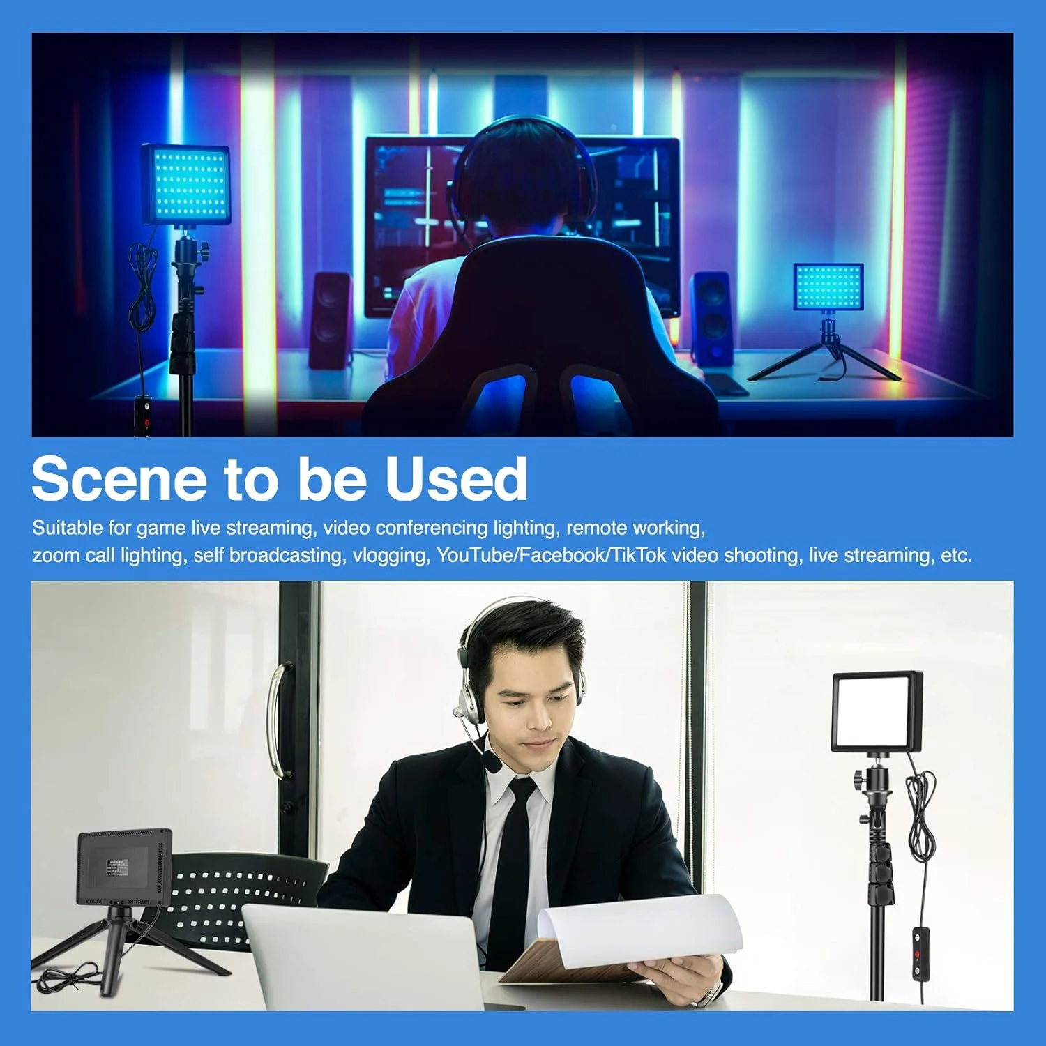 نور ویدئویی LED با قابلیت تنظیم نور Neewer با پایه سه پایه قابل تنظیم/فیلترهای رنگی برای عکاسی رومیزی/زاویه پایین، نورپردازی LED رنگارنگ، عکاسی پرتره محصول و فیلم یوتیوب (2 عدد)