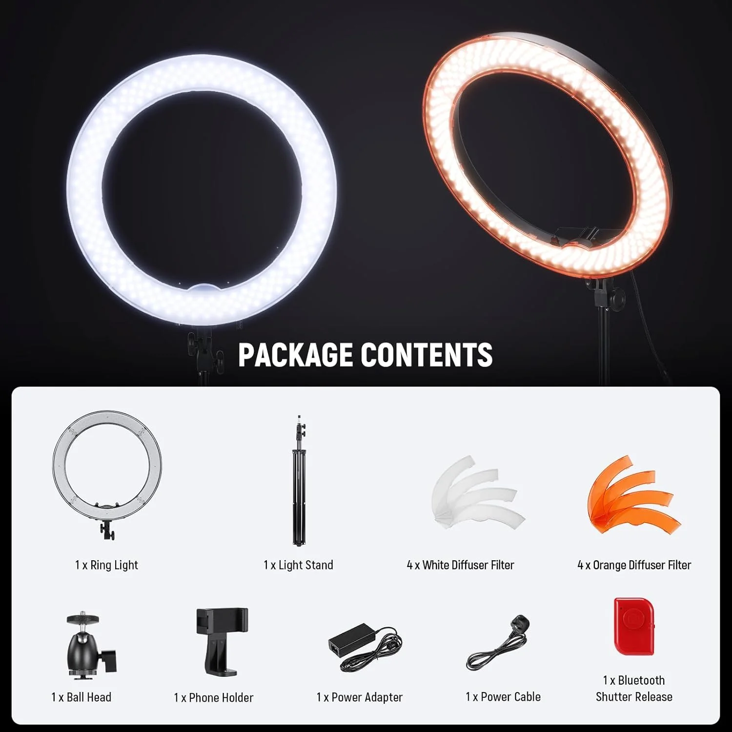 کیت نور حلقه ای Neewer با پایه: نور حلقه ای LED دیمرشدنی 18 اینچی 52 وات 5500K با فیلتر، نگهدارنده تلفن، ریموت بلوتوث برای TikTok YouTube Video، نور سلفی، آرایش و غیره (بدون کیف حمل) کیت نور حلقه ای Neewer با پایه: نور حلقه ای LED دیمرشدنی 18 اینچی 52 وات 5500K با فیلتر، نگهدارنده تلفن، ریموت بلوتوث برای TikTok YouTube Video، نور سلفی، آرایش و غیره (بدون کیف حمل)