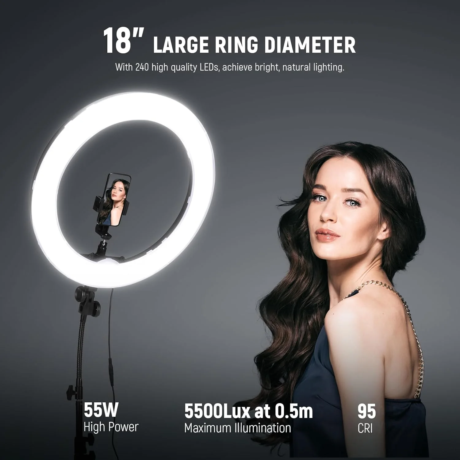 کیت رینگ لایت NEEWER: رینگ لایت LED دیمر پذیر 18 اینچ / 45 سانتی متر بیرونی 55 وات 5600K، پایه نور، کیف حمل برای دوربین، تلفن هوشمند، یوتیوب، TikTok، عکاسی سلفی، مشکی کیت رینگ لایت NEEWER: رینگ لایت LED دیمر پذیر 18 اینچ / 45 سانتی متر بیرونی 55 وات 5600K، پایه نور، کیف حمل برای دوربین، تلفن هوشمند، یوتیوب، TikTok، عکاسی سلفی، مشکی