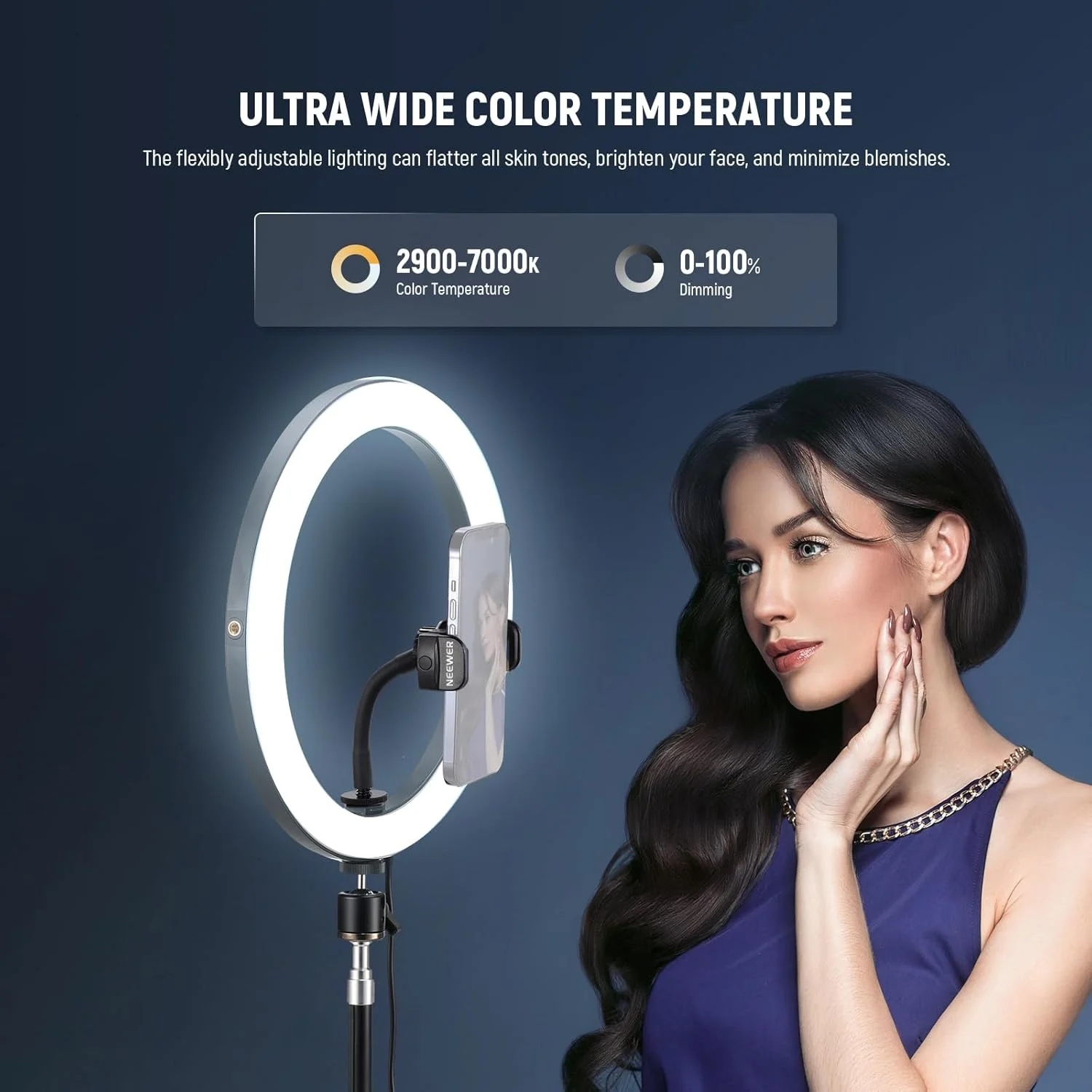 حلقه نور LED پرقدرت 12 اینچی 24 واتی NEEWER برای گوشی با پایه 71 اینچی، دو رنگ 2900K-7000K، ورودی USB Type C PD، CRI97+ 1810lux/0.5m، 12 صحنه برای آرایش، پخش زنده، تماس های زوم، TikTok، مدل RH12B حلقه نور LED پرقدرت 12 اینچی 24 واتی NEEWER برای گوشی با پایه 71 اینچی، دو رنگ 2900K-7000K، ورودی USB Type C PD، CRI97+ 1810lux/0.5m، 12 صحنه برای آرایش، پخش زنده، تماس های زوم، TikTok، مدل RH12B