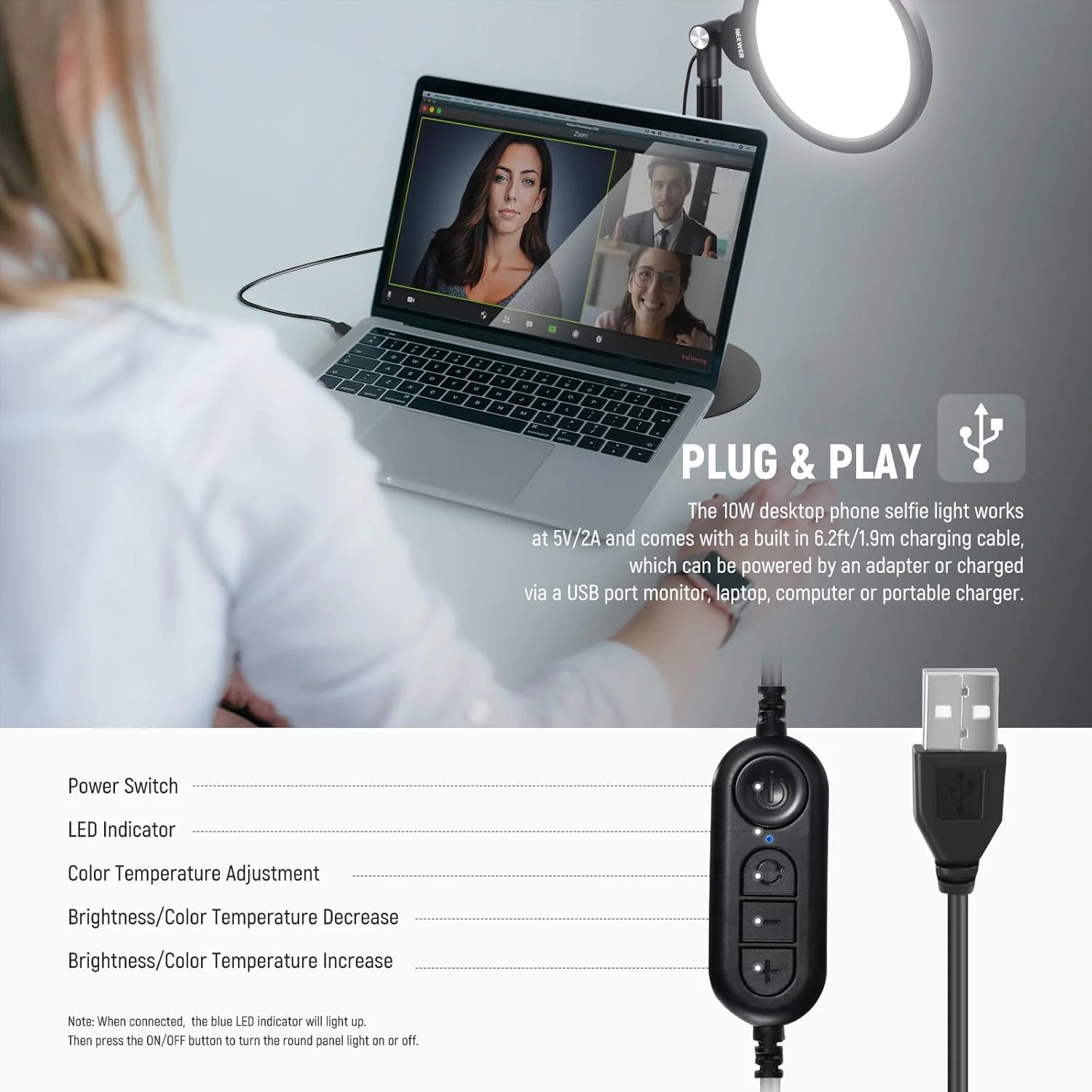 نور حلقه ای رومیزی NEEWER BASICS مدل R06، بسته 2 عددی، 7 اینچی، برای ضبط ویدیو، نورپردازی 10 واتی قابل تنظیم با پایه و نگهدارنده گوشی برای آیفون، کامپیوتر، لپ تاپ، وبلاگ، پخش زنده و کنفرانس ویدیویی نور حلقه ای رومیزی NEEWER BASICS مدل R06، بسته 2 عددی، 7 اینچی، برای ضبط ویدیو، نورپردازی 10 واتی قابل تنظیم با پایه و نگهدارنده گوشی برای آیفون، کامپیوتر، لپ تاپ، وبلاگ، پخش زنده و کنفرانس ویدیویی