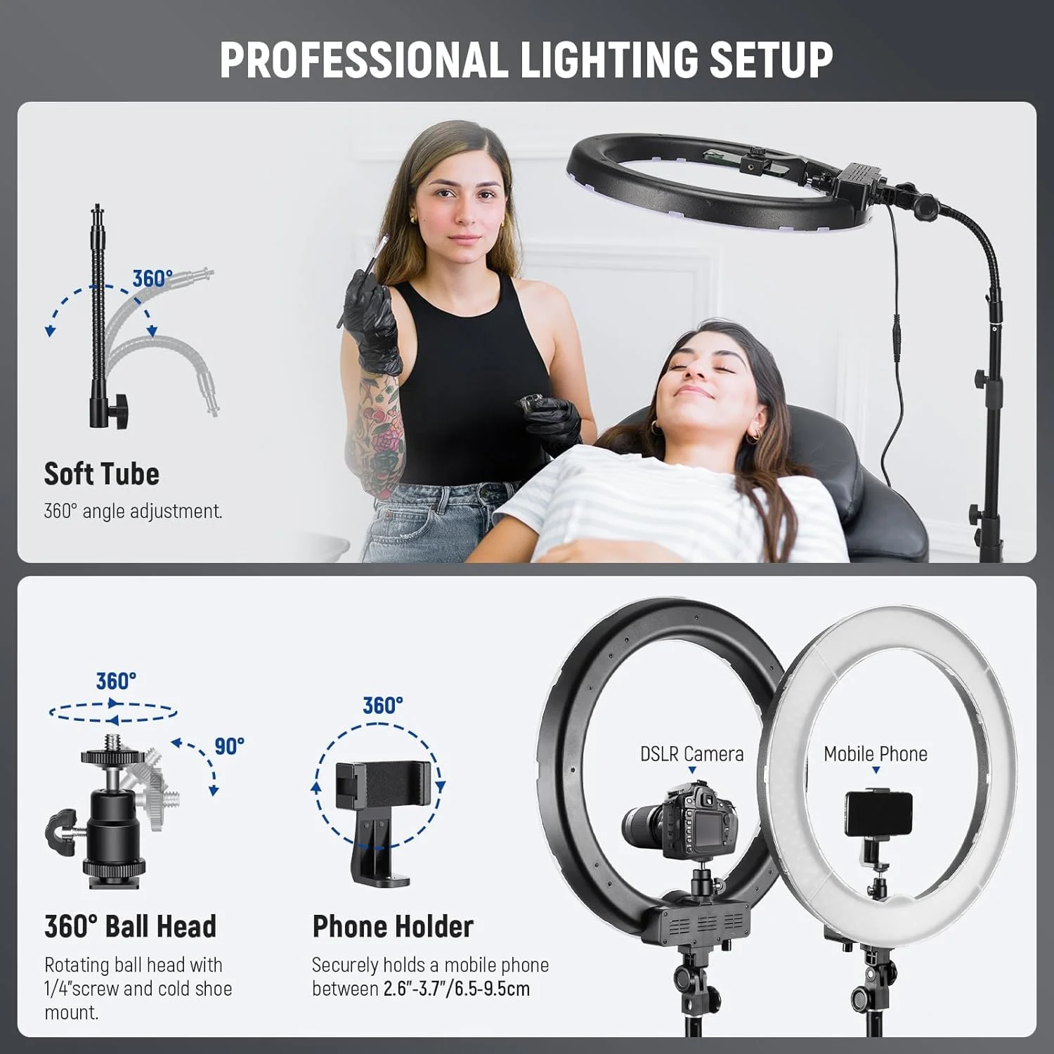 کیت رینگ لایت NEEWER: رینگ لایت LED دیمر پذیر 18 اینچ / 45 سانتی متر بیرونی 55 وات 5600K، پایه نور، کیف حمل برای دوربین، تلفن هوشمند، یوتیوب، TikTok، عکاسی سلفی، مشکی کیت رینگ لایت NEEWER: رینگ لایت LED دیمر پذیر 18 اینچ / 45 سانتی متر بیرونی 55 وات 5600K، پایه نور، کیف حمل برای دوربین، تلفن هوشمند، یوتیوب، TikTok، عکاسی سلفی، مشکی