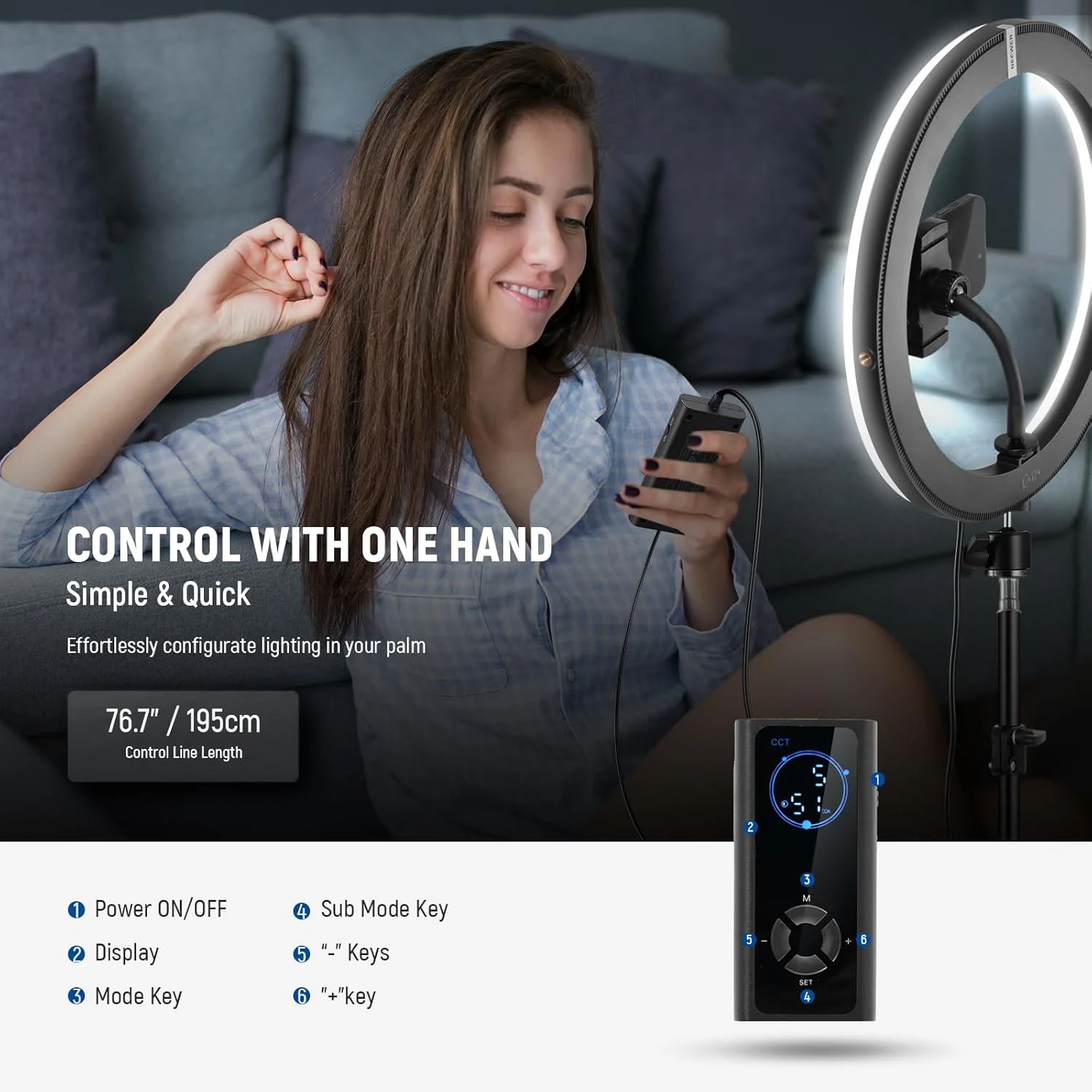 نور حلقه ای LED نیور 12 اینچی 24 واتی با پایه سه پایه، دو رنگ 2900-7000K، ورودی USB C PD، CRI97+ 1810lux/0.5m سازگار با آیفون، استودیو آرایش، استریمینگ، ضبط ویدیو سلفی، RH12B K2 نور حلقه ای LED نیور 12 اینچی 24 واتی با پایه سه پایه، دو رنگ 2900-7000K، ورودی USB C PD، CRI97+ 1810lux/0.5m سازگار با آیفون، استودیو آرایش، استریمینگ، ضبط ویدیو سلفی، RH12B K2