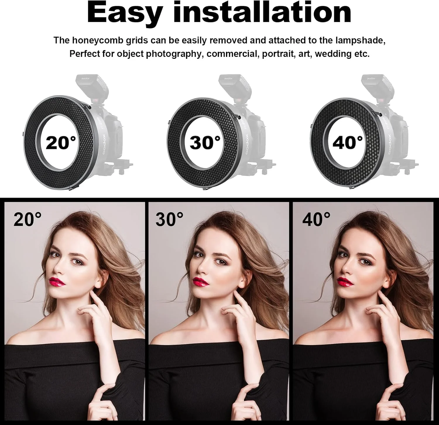 گرید لانه زنبوری عکاسی 20 درجه Godox R200-HC20 برای فلاش حلقوی Godox R200، برای عکاسی خلاقانه، هنری، تبلیغاتی و محصول