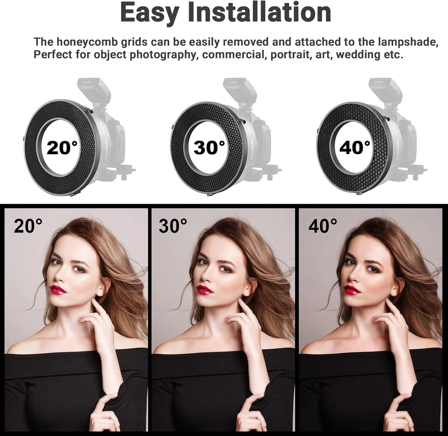 گرید لانه زنبوری 20 درجه Godox R200-HC20 برای فلاش حلقوی Godox R200 گرید لانه زنبوری 20 درجه Godox R200-HC20 برای فلاش حلقوی Godox R200