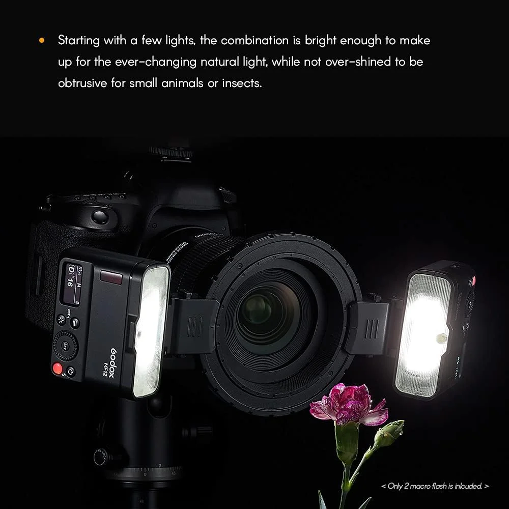 فلاش ماکرو GODOX MF12-K2 2PCS با کنترل انتقال بی سیم 2.4G، عدد راهنمای 16، حالت TTL M با فیلتر رنگی، کفشک سرد برای عکاسی ماکرو از پرتره، گیاهان، حشرات، غذا و جواهرات فلاش ماکرو GODOX MF12-K2 2PCS با کنترل انتقال بی سیم 2.4G، عدد راهنمای 16، حالت TTL M با فیلتر رنگی، کفشک سرد برای عکاسی ماکرو از پرتره، گیاهان، حشرات، غذا و جواهرات