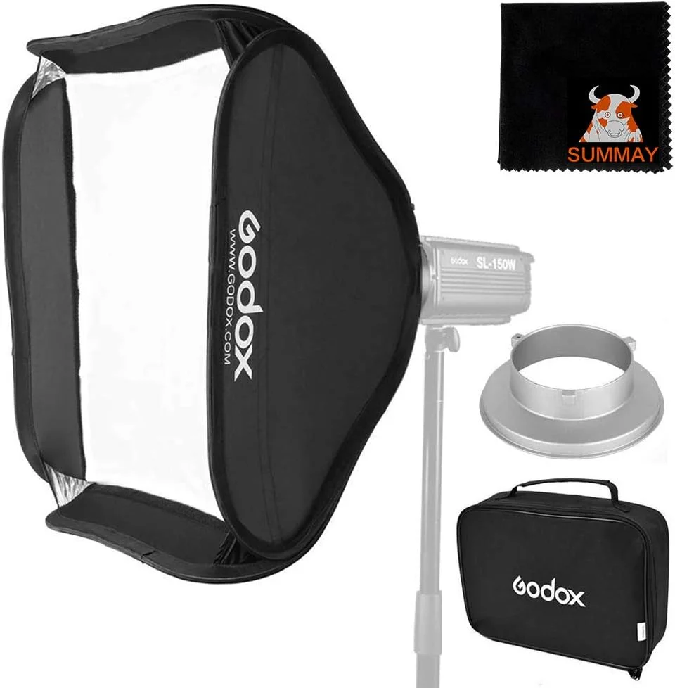 سافت باکس تاشو GODOX مناسب برای فلاش استودیویی 60cm x 60cm / 24 x 24 اینچ با آداپتور حلقه سرعت مانت بوئنز (سافت باکس 60x60cm برای فلاش استودیویی)