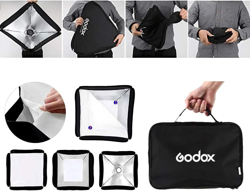 سافت باکس تاشو GODOX مناسب برای فلاش استودیویی 60cm x 60cm / 24 x 24 اینچ با آداپتور حلقه سرعت مانت بوئنز (سافت باکس 60x60cm برای فلاش استودیویی) سافت باکس تاشو GODOX مناسب برای فلاش استودیویی 60cm x 60cm / 24 x 24 اینچ با آداپتور حلقه سرعت مانت بوئنز (سافت باکس 60x60cm برای فلاش استودیویی)