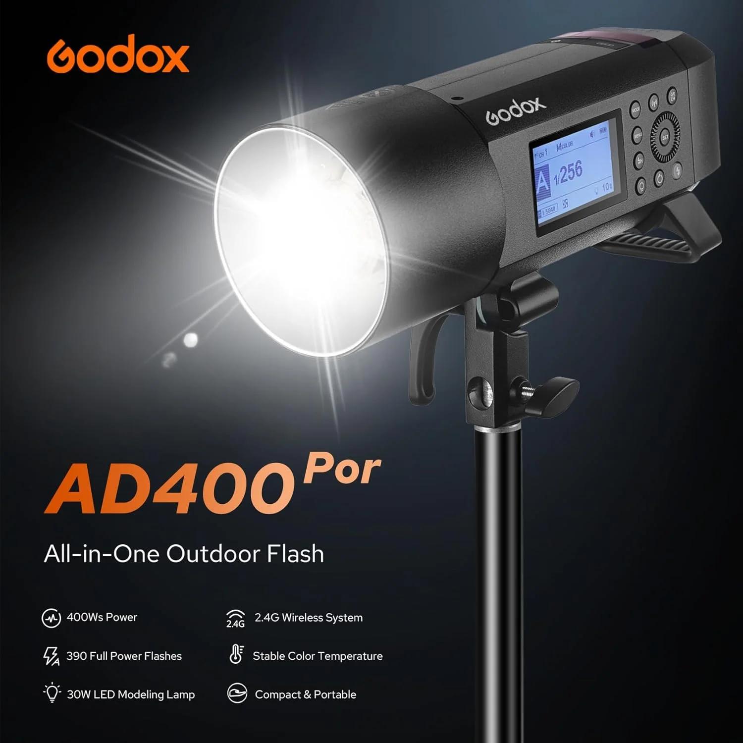 فلاش استودیویی حرفه ای Godox AD400PRO با مانت Godox و Bowens، عدد راهنمای GN72 400Ws، TTL 2.4G HSS 1/8000S 5600K±200K، باتری 21.6V/2600mAh، زمان بازیافت 0.01-1 ثانیه، لامپ مدلینگ 30W برای عکاسی پرتره/محصول فلاش استودیویی حرفه ای Godox AD400PRO با مانت Godox و Bowens، عدد راهنمای GN72 400Ws، TTL 2.4G HSS 1/8000S 5600K±200K، باتری 21.6V/2600mAh، زمان بازیافت 0.01-1 ثانیه، لامپ مدلینگ 30W برای عکاسی پرتره/محصول
