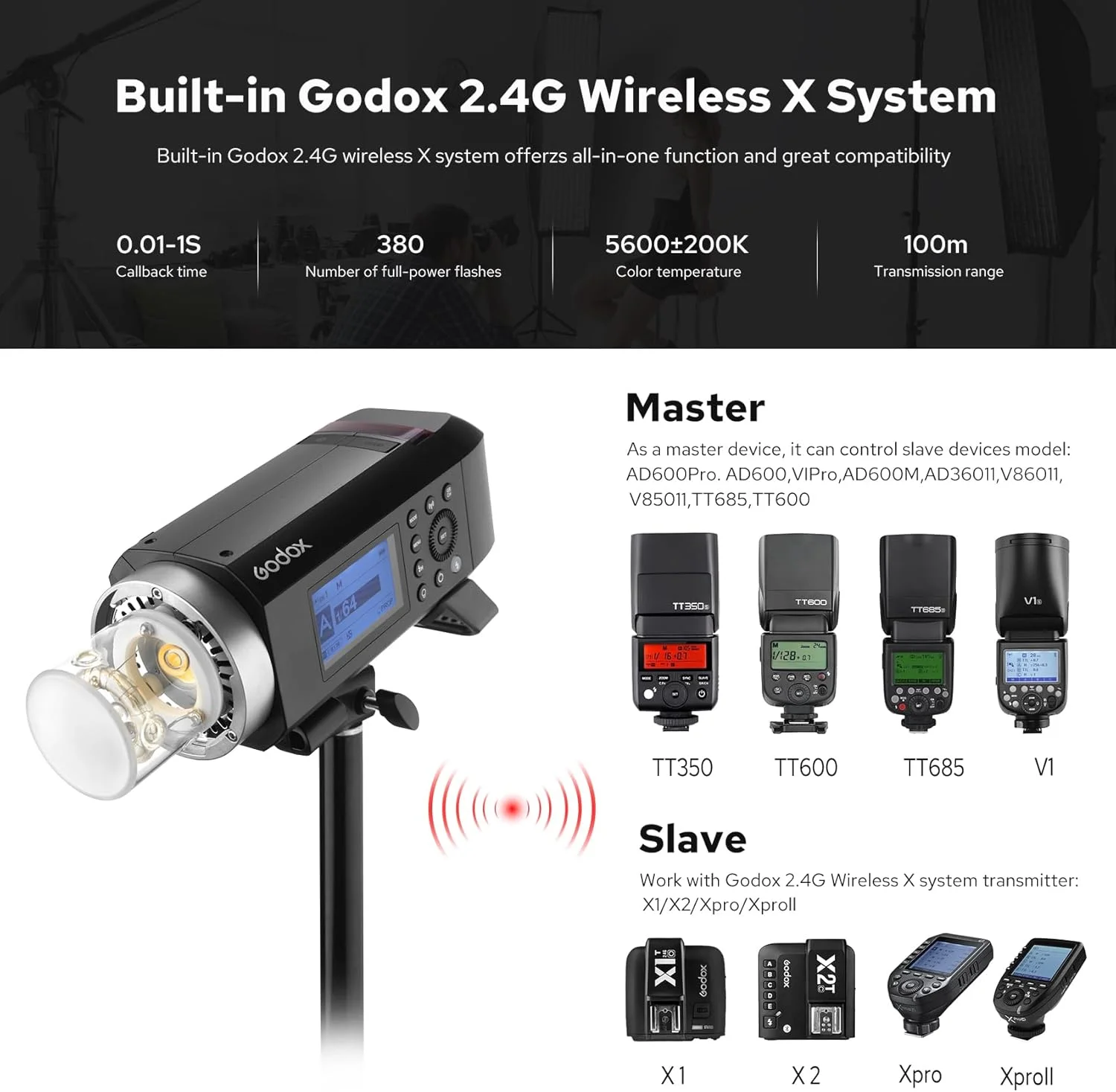 فلاش استودیویی حرفه ای Godox AD400PRO با مانت Godox و Bowens، عدد راهنمای GN72 400Ws، TTL 2.4G HSS 1/8000S 5600K±200K، باتری 21.6V/2600mAh، زمان بازیافت 0.01-1 ثانیه، لامپ مدلینگ 30W برای عکاسی پرتره/محصول فلاش استودیویی حرفه ای Godox AD400PRO با مانت Godox و Bowens، عدد راهنمای GN72 400Ws، TTL 2.4G HSS 1/8000S 5600K±200K، باتری 21.6V/2600mAh، زمان بازیافت 0.01-1 ثانیه، لامپ مدلینگ 30W برای عکاسی پرتره/محصول