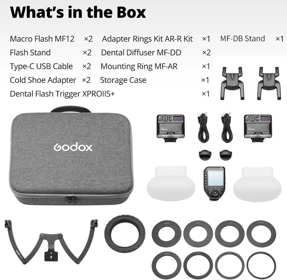 کیت فلاش ماکرو GODOX MF12-DK1، کنترل بیسیم 2.4G، حالت دندانپزشکی، باتری لیتیومی داخلی به عنوان فلاش TTL خارج از دوربین، سازگار با سونی، با تریگر XproIIS + تریگر دندانپزشکی و پایه MF-DB کیت فلاش ماکرو GODOX MF12-DK1، کنترل بیسیم 2.4G، حالت دندانپزشکی، باتری لیتیومی داخلی به عنوان فلاش TTL خارج از دوربین، سازگار با سونی، با تریگر XproIIS + تریگر دندانپزشکی و پایه MF-DB