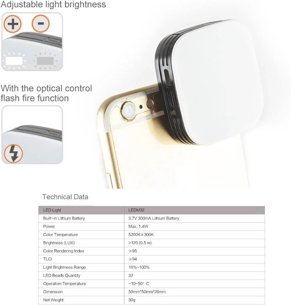 نور ویدئویی کوچک Godox LEDM32، چراغ سلفی LED دوربین گوشی هوشمند با باتری لیتیومی داخلی برای آیفون، آیپد، سامسونگ و انواع گوشی های عکاسی نور ویدئویی کوچک Godox LEDM32، چراغ سلفی LED دوربین گوشی هوشمند با باتری لیتیومی داخلی برای آیفون، آیپد، سامسونگ و انواع گوشی های عکاسی