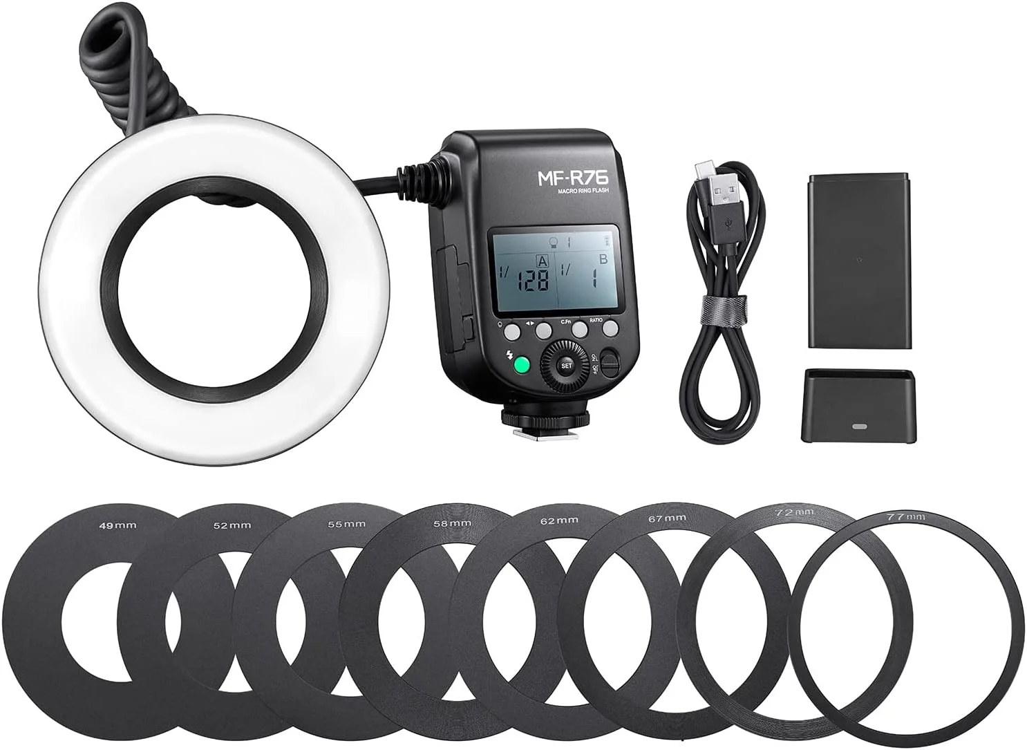 فلاش حلقوی ماکرو Godox MF-R76 با عدد راهنمای GN14، روشنایی قابل تنظیم 10 سطحی با 8 عدد حلقه آداپتور جایگزین برای دوربین های DSLR کانن نیکون سونی فوجی المپوس پاناسونیک پنتاکس فلاش حلقوی ماکرو Godox MF-R76 با عدد راهنمای GN14، روشنایی قابل تنظیم 10 سطحی با 8 عدد حلقه آداپتور جایگزین برای دوربین های DSLR کانن نیکون سونی فوجی المپوس پاناسونیک پنتاکس