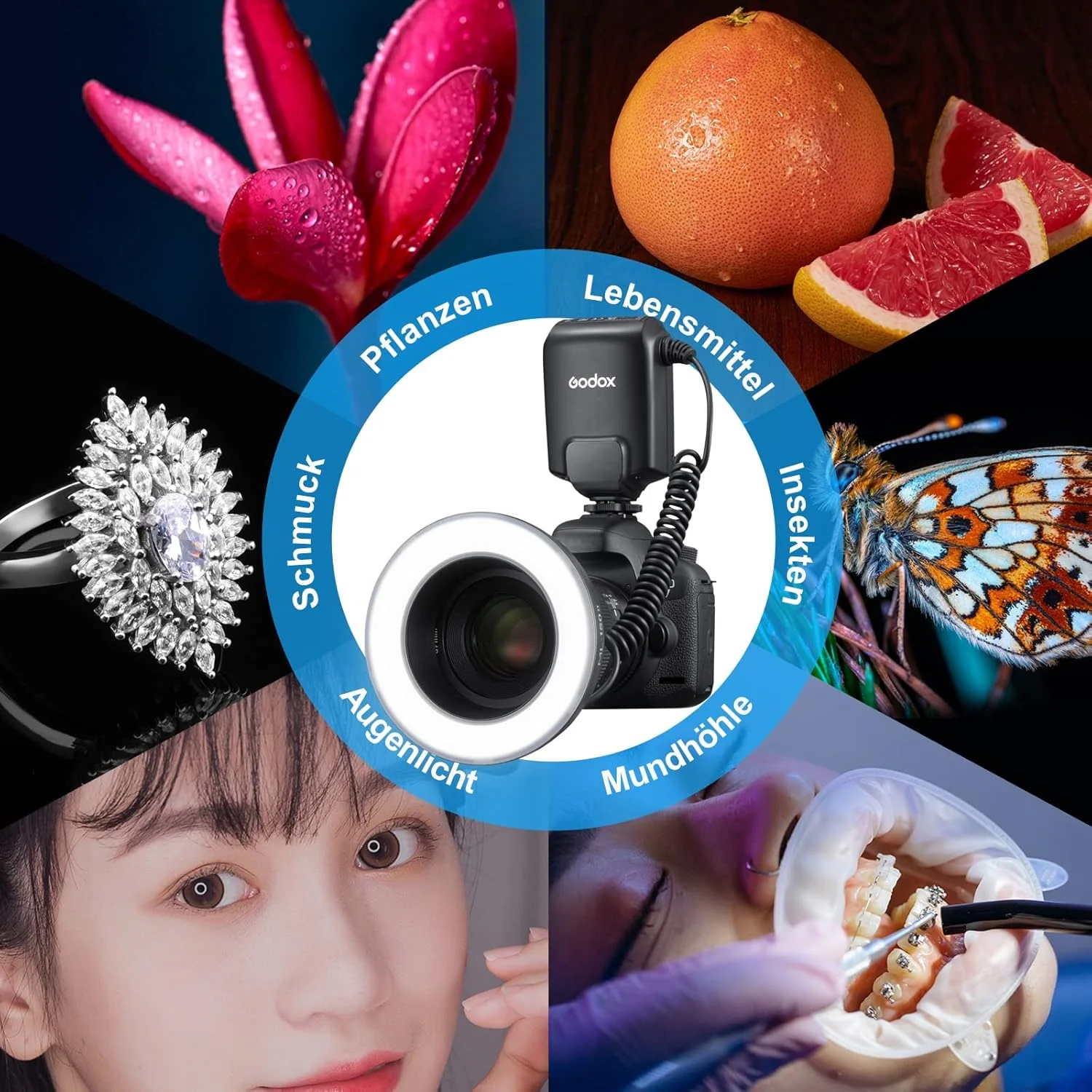 ست فلاش حلقوی ماکرو LED قابل حمل Godox ML150II با انتخاب توان 6 سطحی (1/32-1/1) 5800 کلوین ± 200 کلوین قابل تنظیم برای Nikon/Canon/Panasonic/Olympus/Sony با 8 عدد حلقه آداپتور ست فلاش حلقوی ماکرو LED قابل حمل Godox ML150II با انتخاب توان 6 سطحی (1/32-1/1) 5800 کلوین ± 200 کلوین قابل تنظیم برای Nikon/Canon/Panasonic/Olympus/Sony با 8 عدد حلقه آداپتور