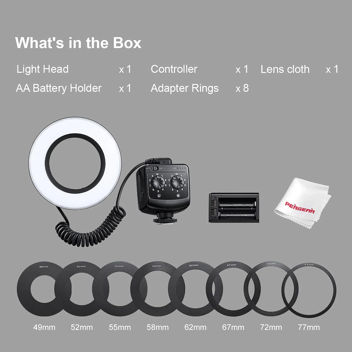 فلاش حلقوی ماکرو LED گودکس RING72 با TLCI 97+ و CRI 96+، دمای رنگ 5600K، روشنایی 8W، به همراه 8 حلقه آداپتور لنز سازگار با دوربین های DSLR کانن، نیکون و سایر دوربین ها، به همراه دستمال Pergear فلاش حلقوی ماکرو LED گودکس RING72 با TLCI 97+ و CRI 96+، دمای رنگ 5600K، روشنایی 8W، به همراه 8 حلقه آداپتور لنز سازگار با دوربین های DSLR کانن، نیکون و سایر دوربین ها، به همراه دستمال Pergear
